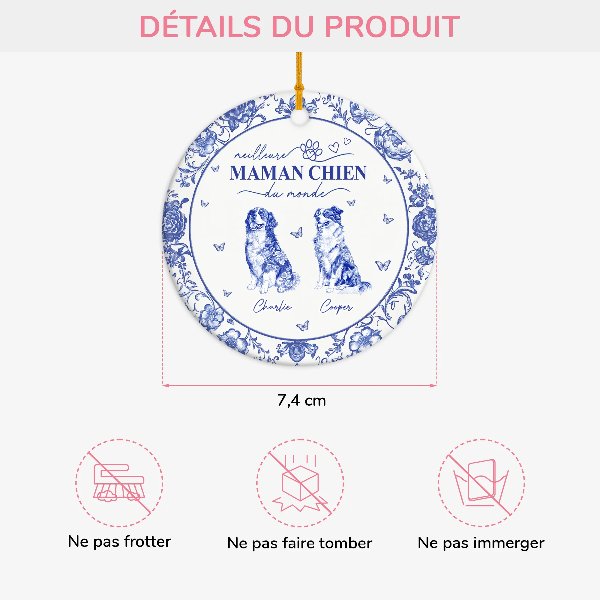 Ornement Personnalisé Chien - Meilleure Maman Chien - Style Bleu-Toile - Image 3