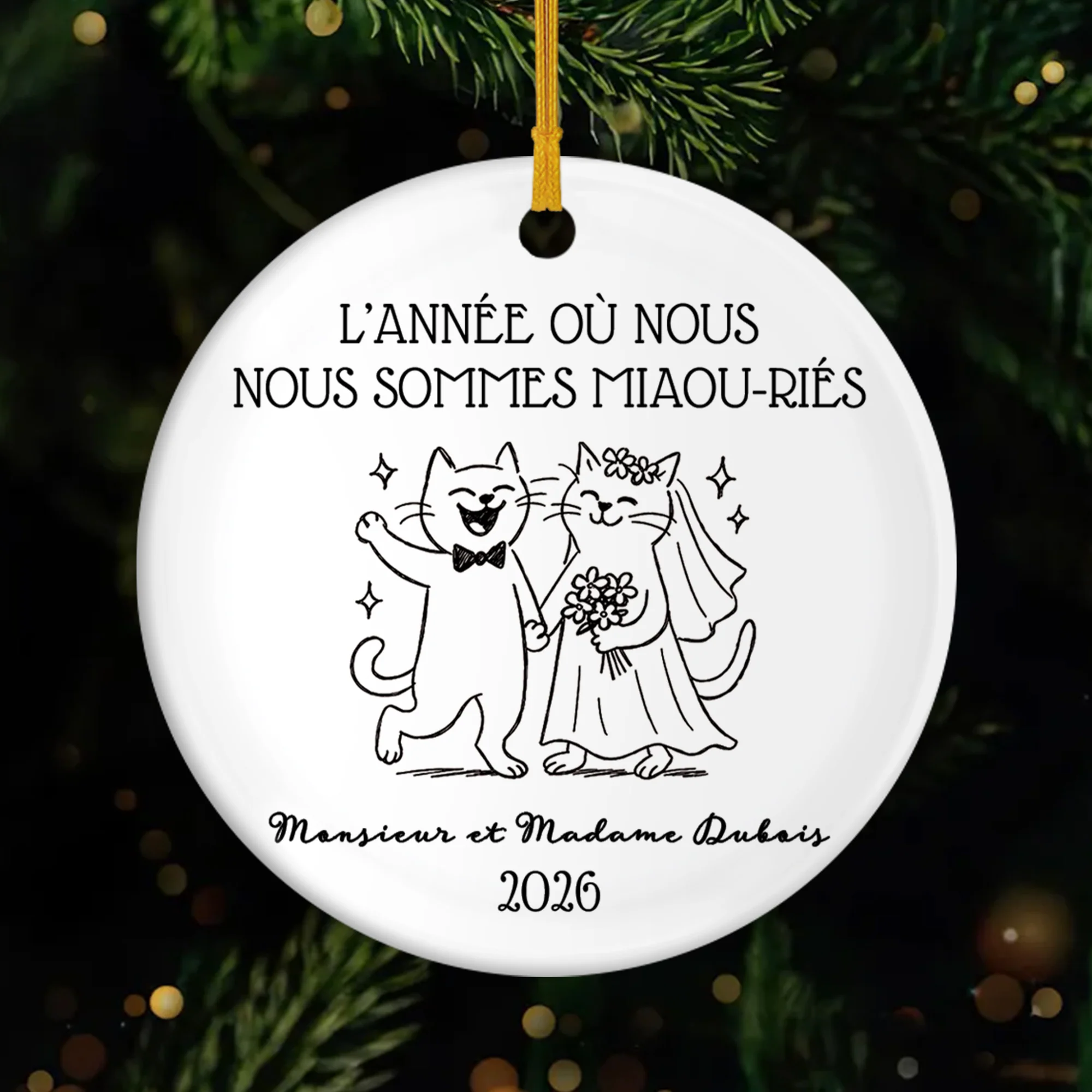 Ornement Personnalisé Mariage De Couple - Année Où Nous Nous Sommes Miaou-riés