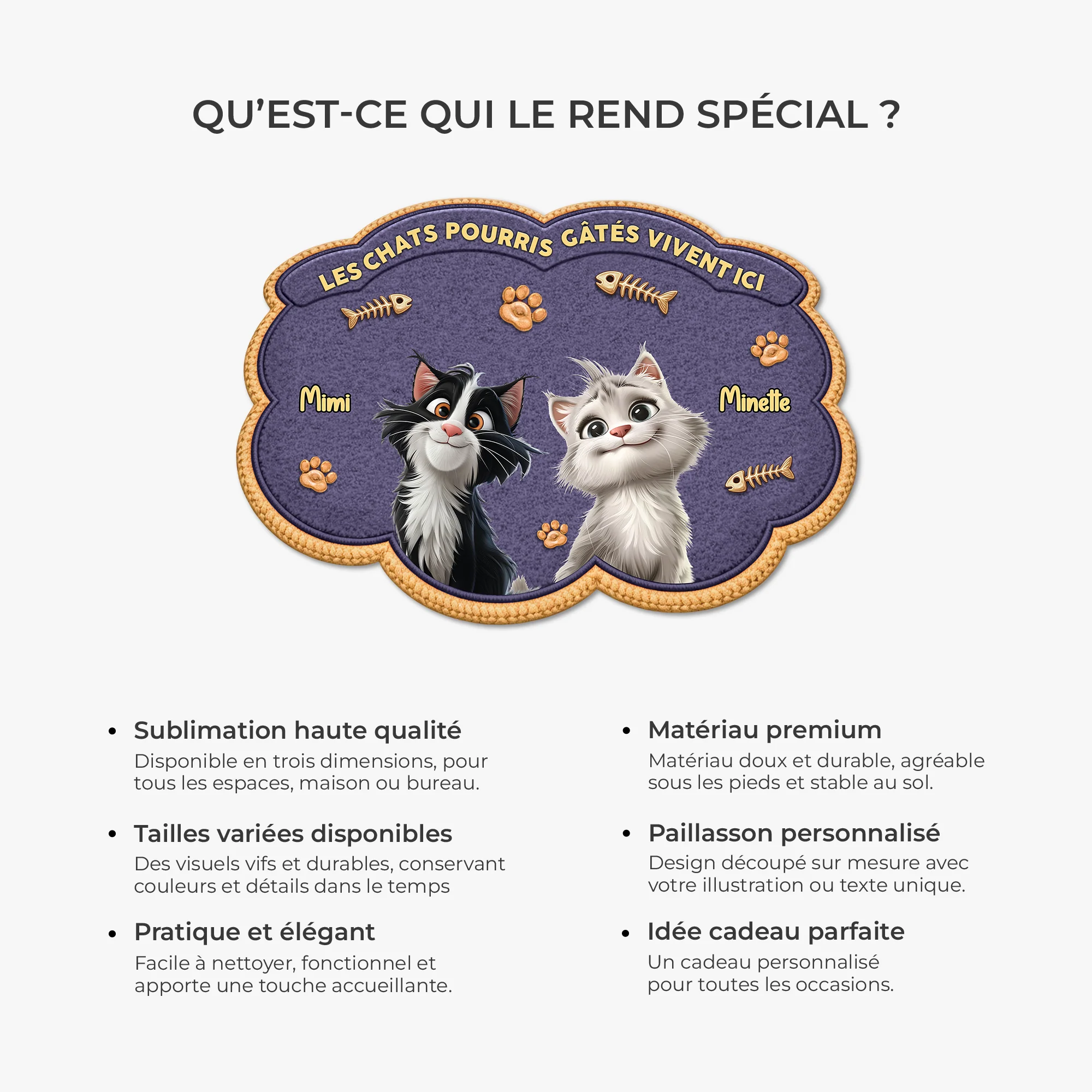 Paillasson Chat Gâté Personnalisé – Version Découpée - Image 6