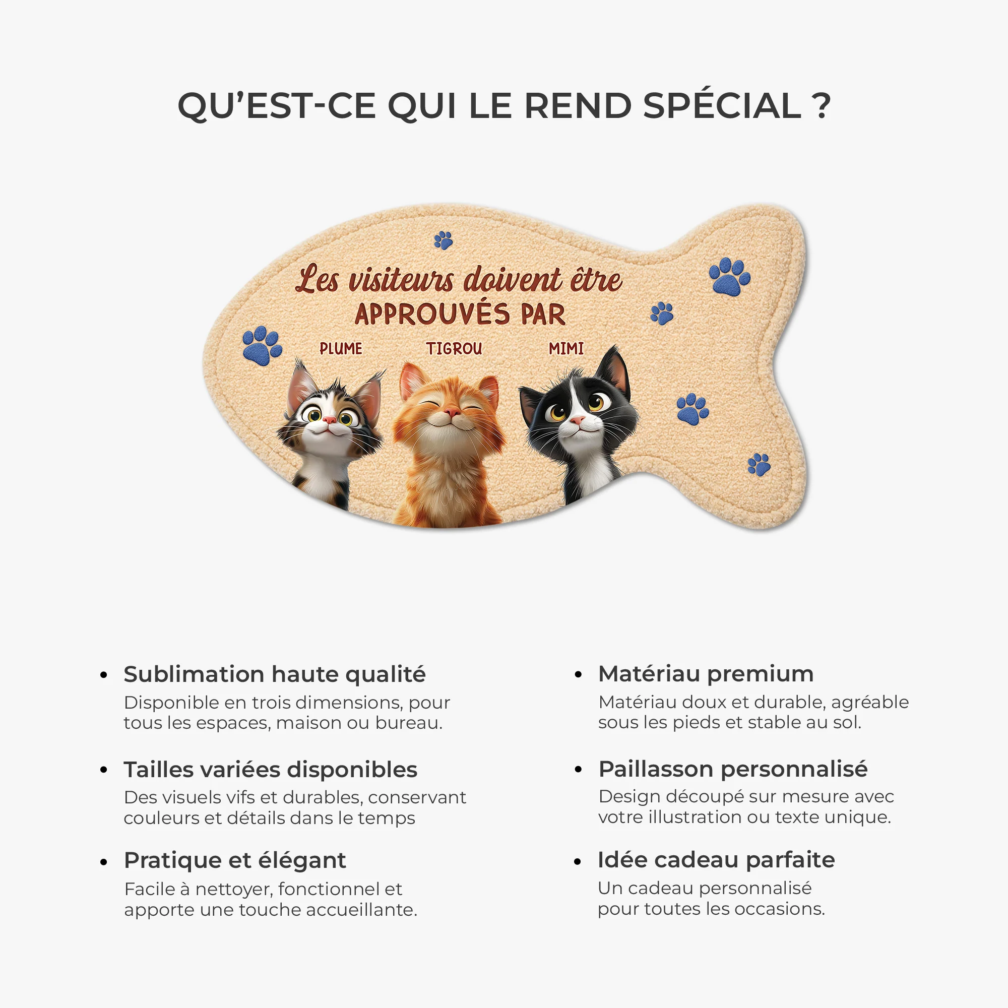 Tapis Chat Forme Decoupee Personnalisé – Invités Approuvés - Image 6