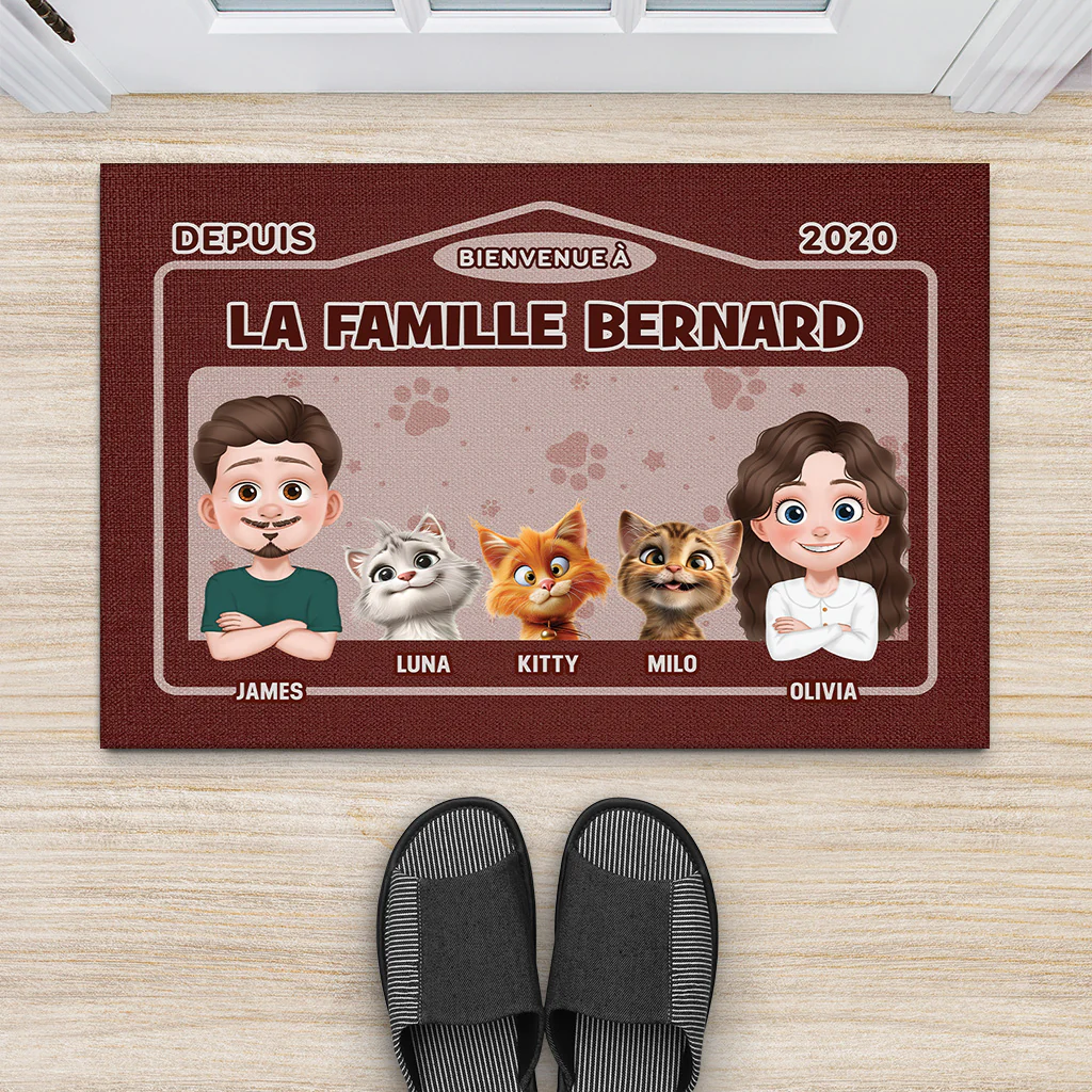 Paillasson Chat Personnalisé – Bienvenue Chez Nous Depuis Design Cartoon - Image 2