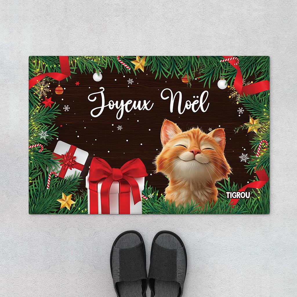 Paillasson Joyeux Noël Avec Chat Personnalisé