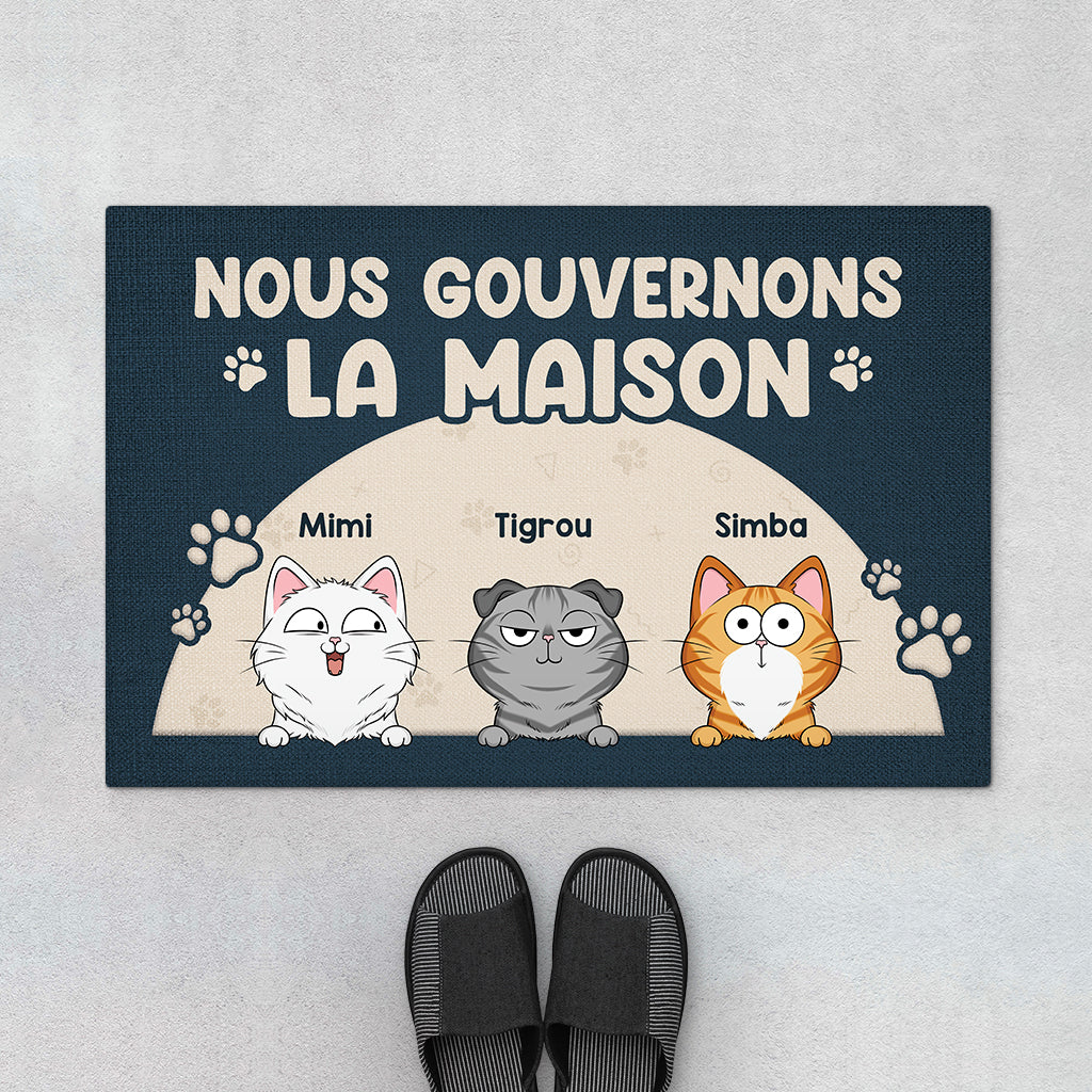 Paillasson avec Chat Personnalisé - Nous Gouvernons La Maison Version Lune