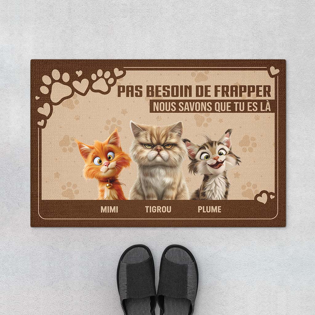 Paillasson Chat Personnalisé – Pas Besoin De Frapper Design Cartoon