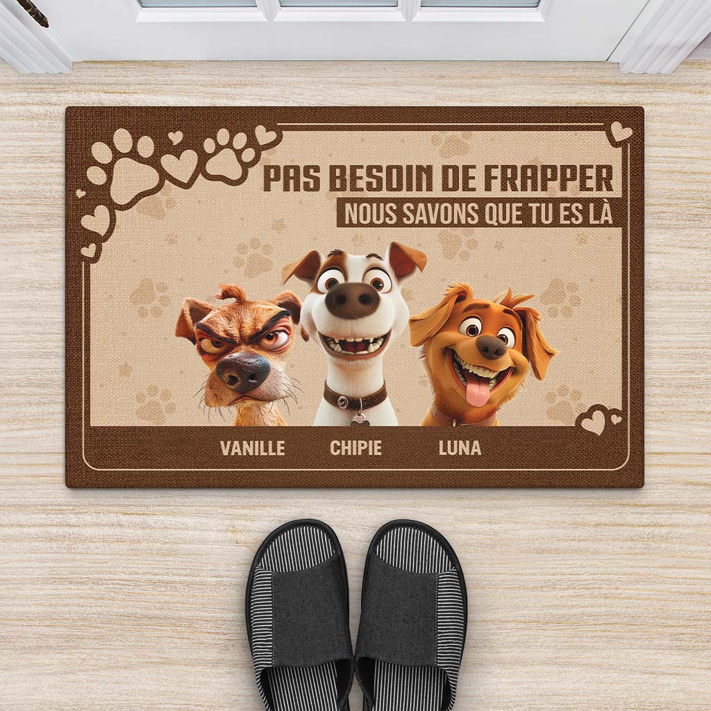 Paillasson Chat Personnalisé – Pas Besoin De Frapper Design Cartoon - Image 2
