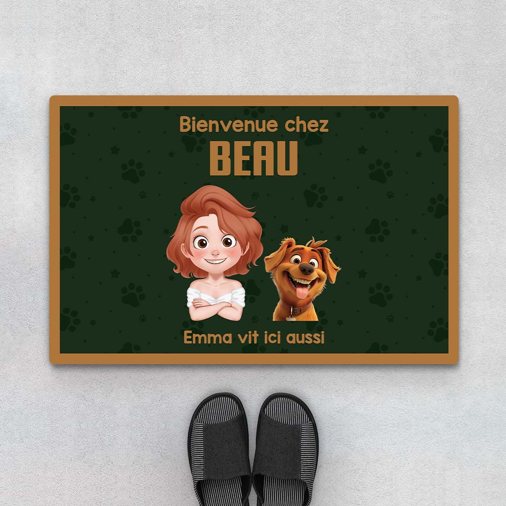 Paillasson Bienvenue Chez Nous Avec Chien Personnalisé – Design Cartoon