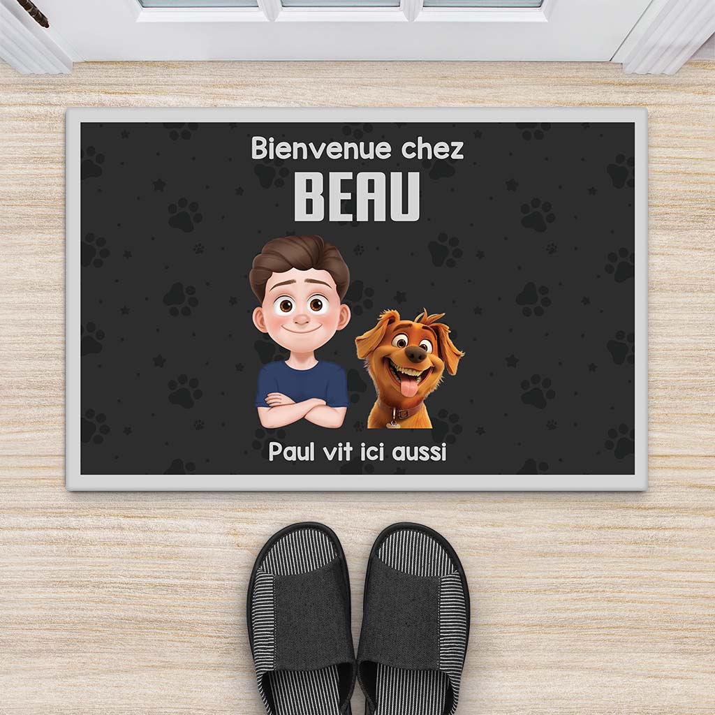 Paillasson Bienvenue Chez Nous Avec Chien Personnalisé – Design Cartoon - Image 2