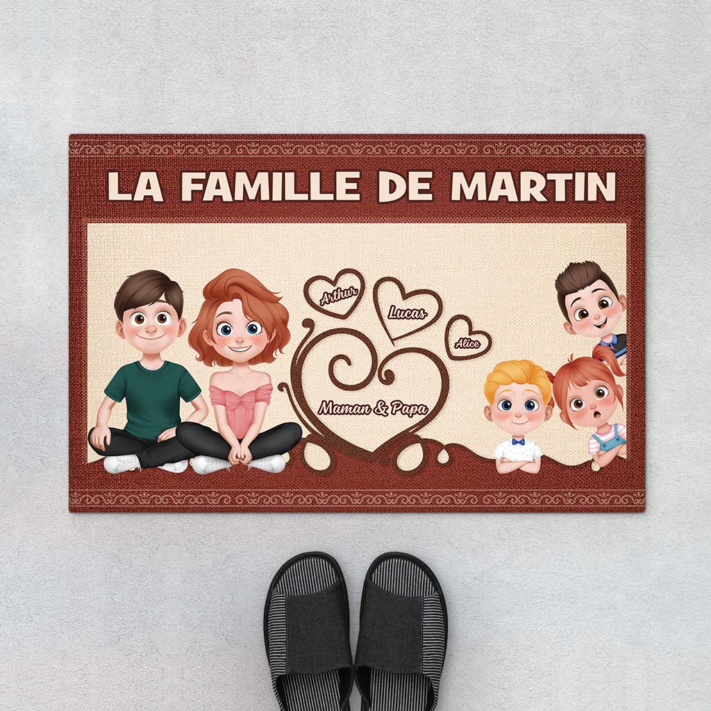 Paillasson Original Design Cartoon Personnalisé – Famille Prénoms