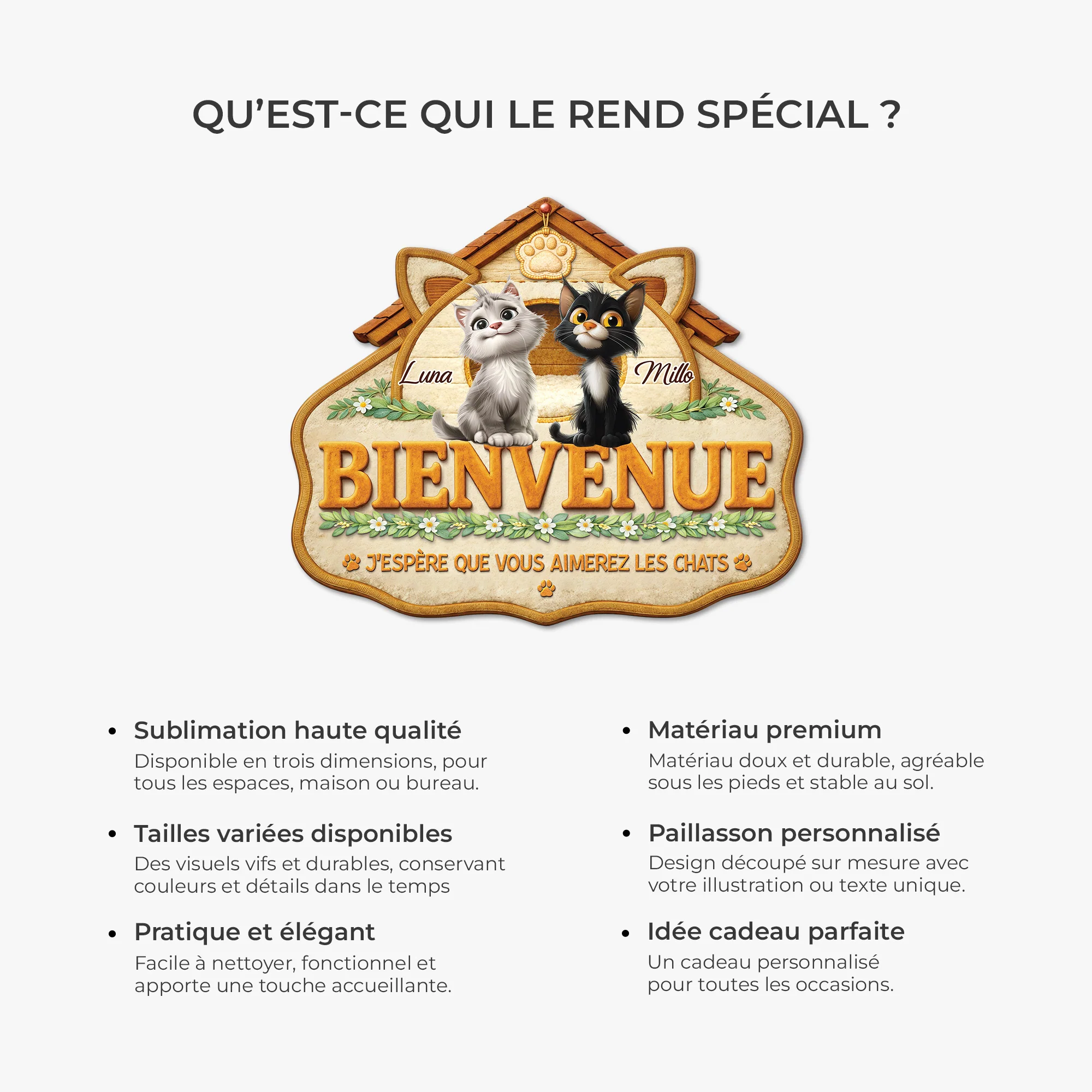 Paillasson Personnalisé Chat – Aimer Les Chats Forme Originale - Image 6