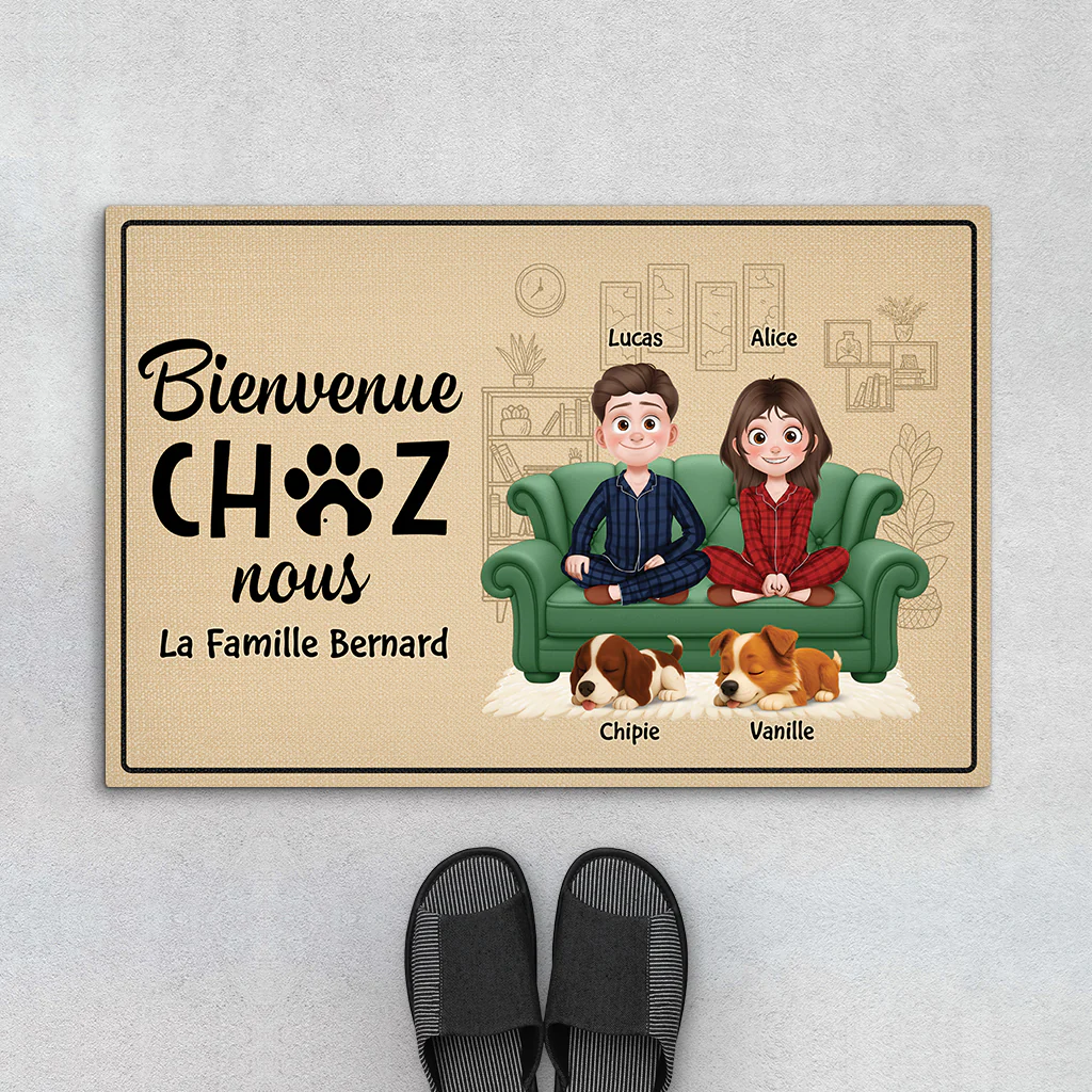Paillasson Couple Avec Chien Personnalisé – Bienvenue Chez Nous