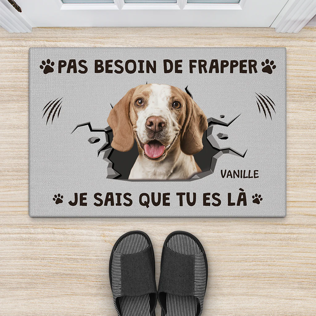 Paillasson Photo Chien Personnalisé – Pas Besoin De Frapper - Image 2