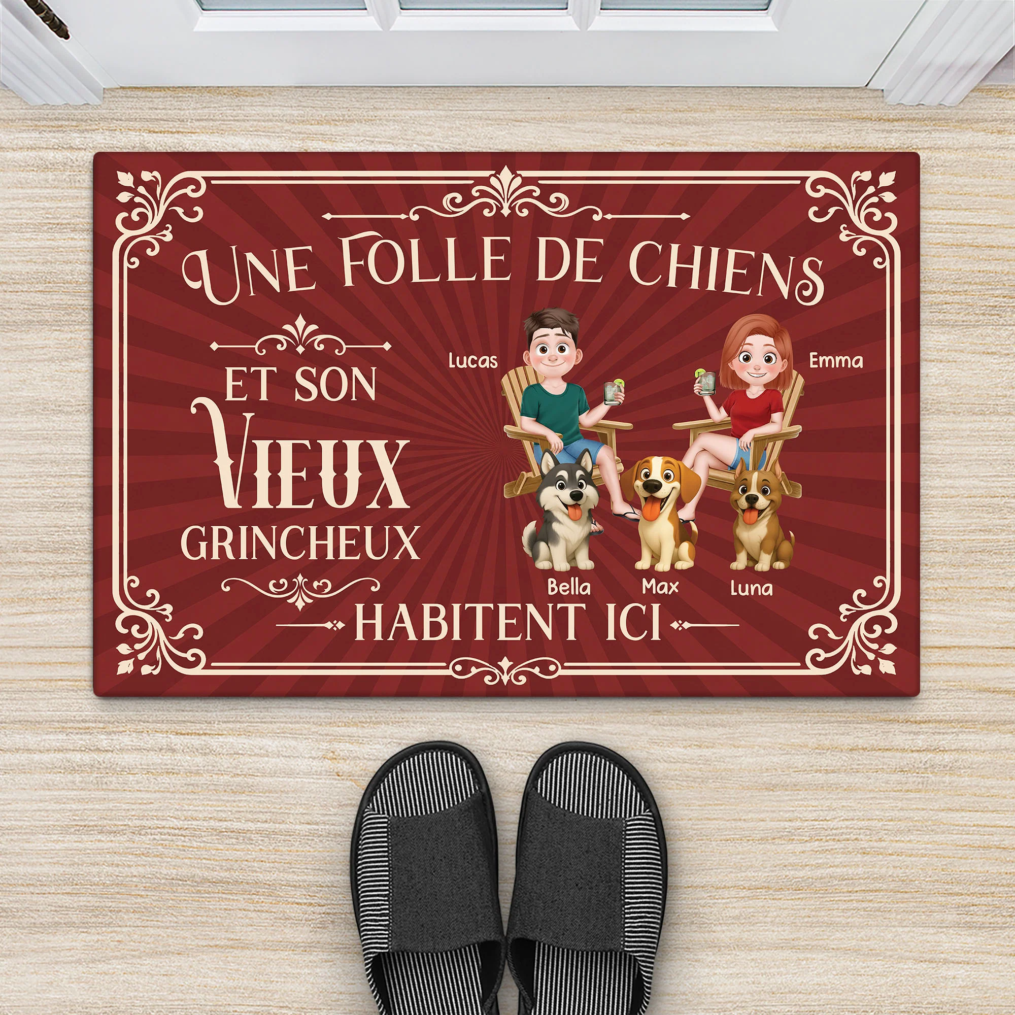 Paillasson Personnalisé Chien Et Couple - Folle De Chiens Et Son Vieux Grincheux - Image 2