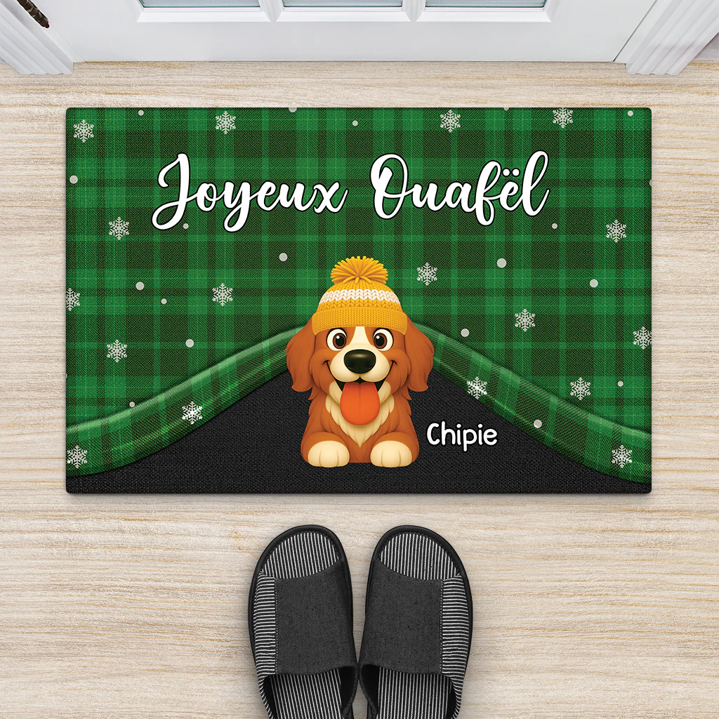 Paillasson Joyeux Noël Chien Personnalisé avec Photo– Notre Famille - Image 2