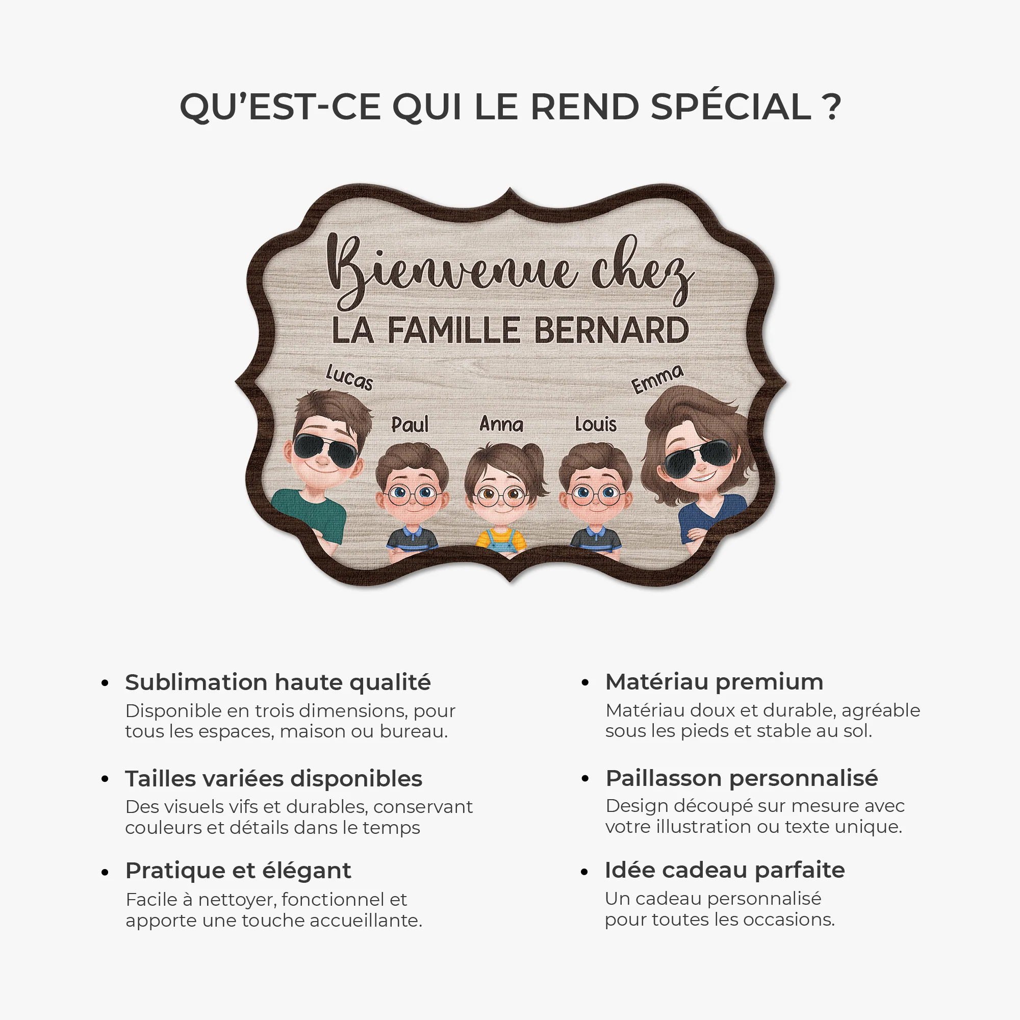 Paillasson Personnalisé Famille À Forme Découpée - Bienvenue Chez La Famille - Image 6