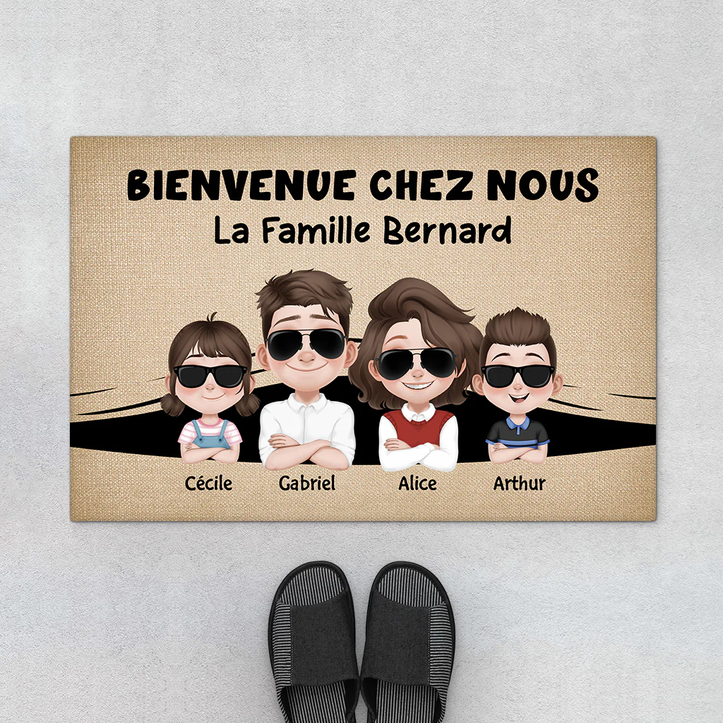 Paillasson Entrée Personnalisé – Bienvenue Chez Nous Famille Prénoms