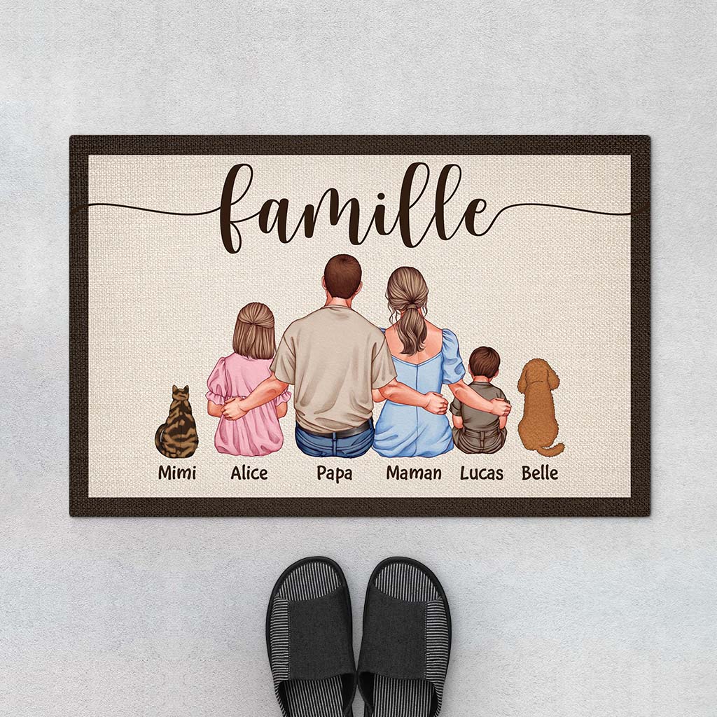 Tapis d'Entrée Intérieur Original – Vue De Dos Famille Personnalisé