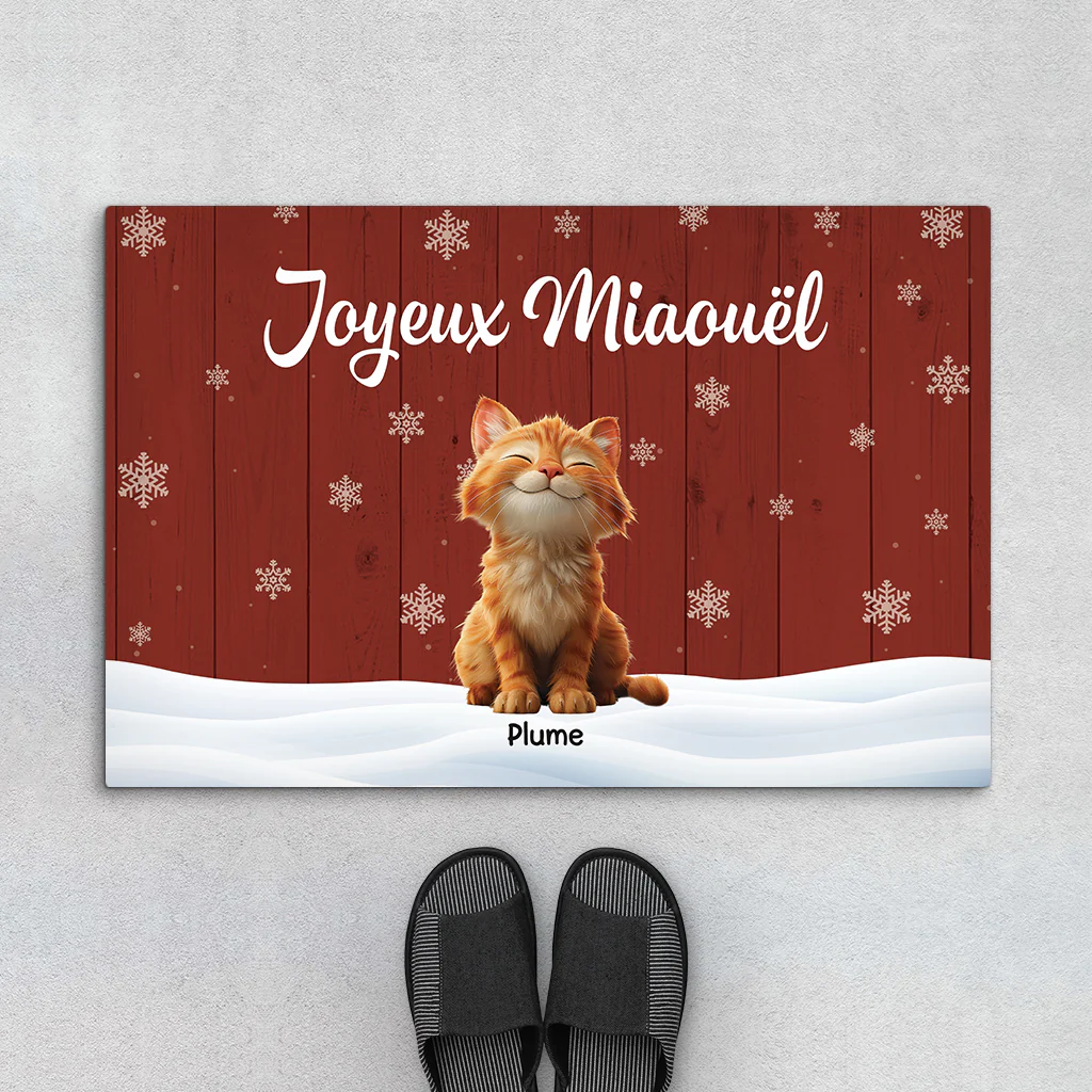 Paillasson Merry Christmas Avec Chat Personnalisé