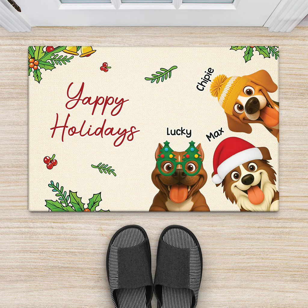 Paillasson Joyeux Noël Des Chiens Personnalisé - Image 2
