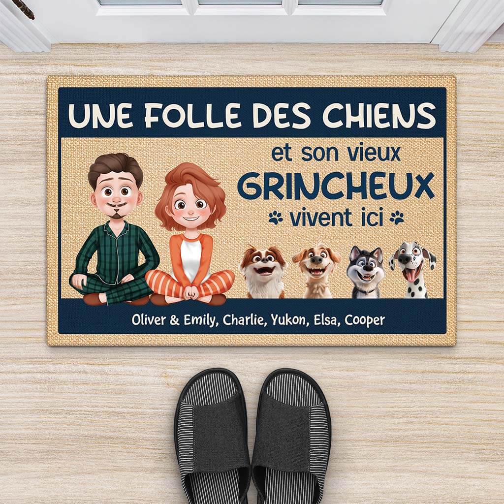 Paillasson Couple Avec Chien Personnalisé avec Photo – Vieux Grincheux - Image 2