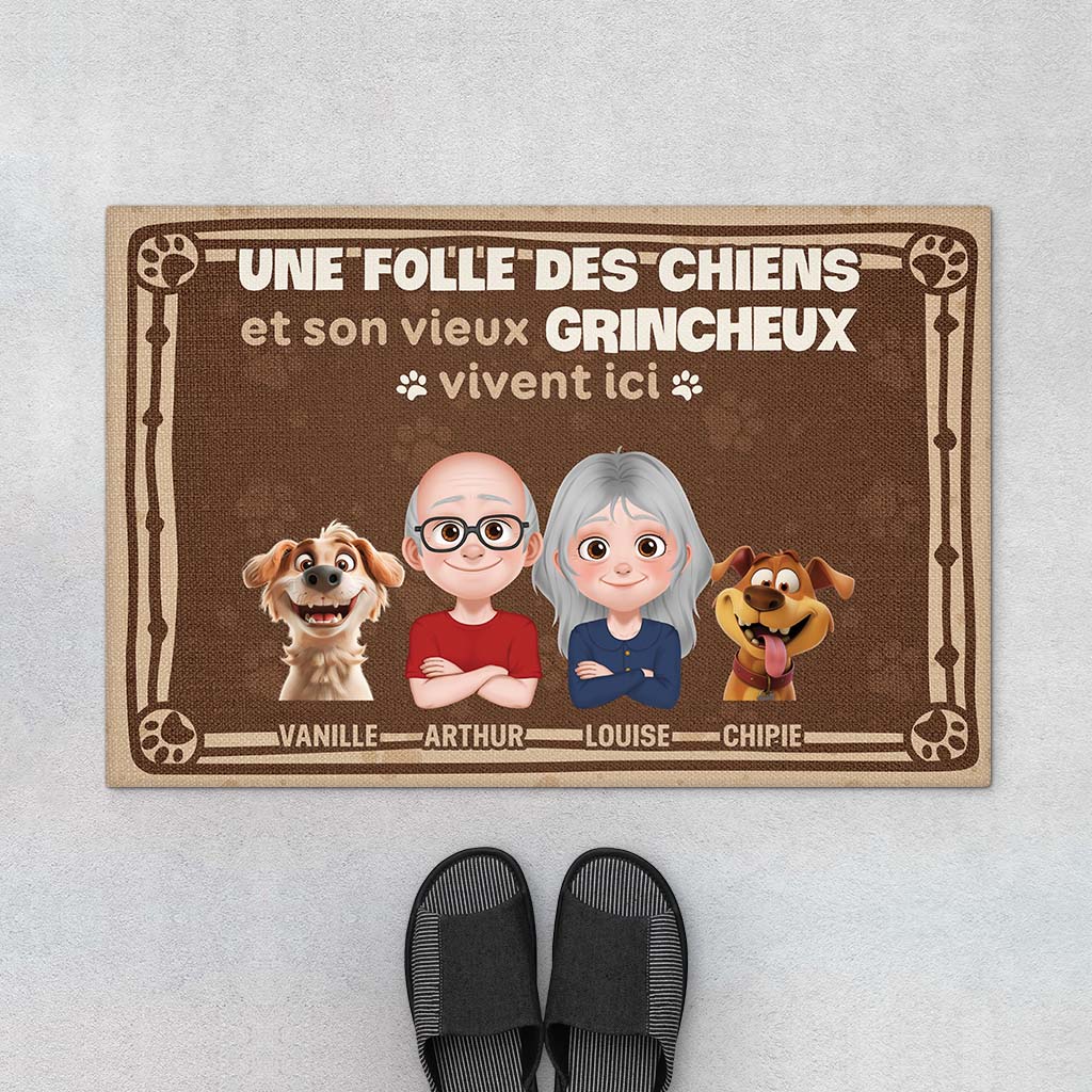 Paillasson Couple Avec Chien Personnalisé – Version Vintage