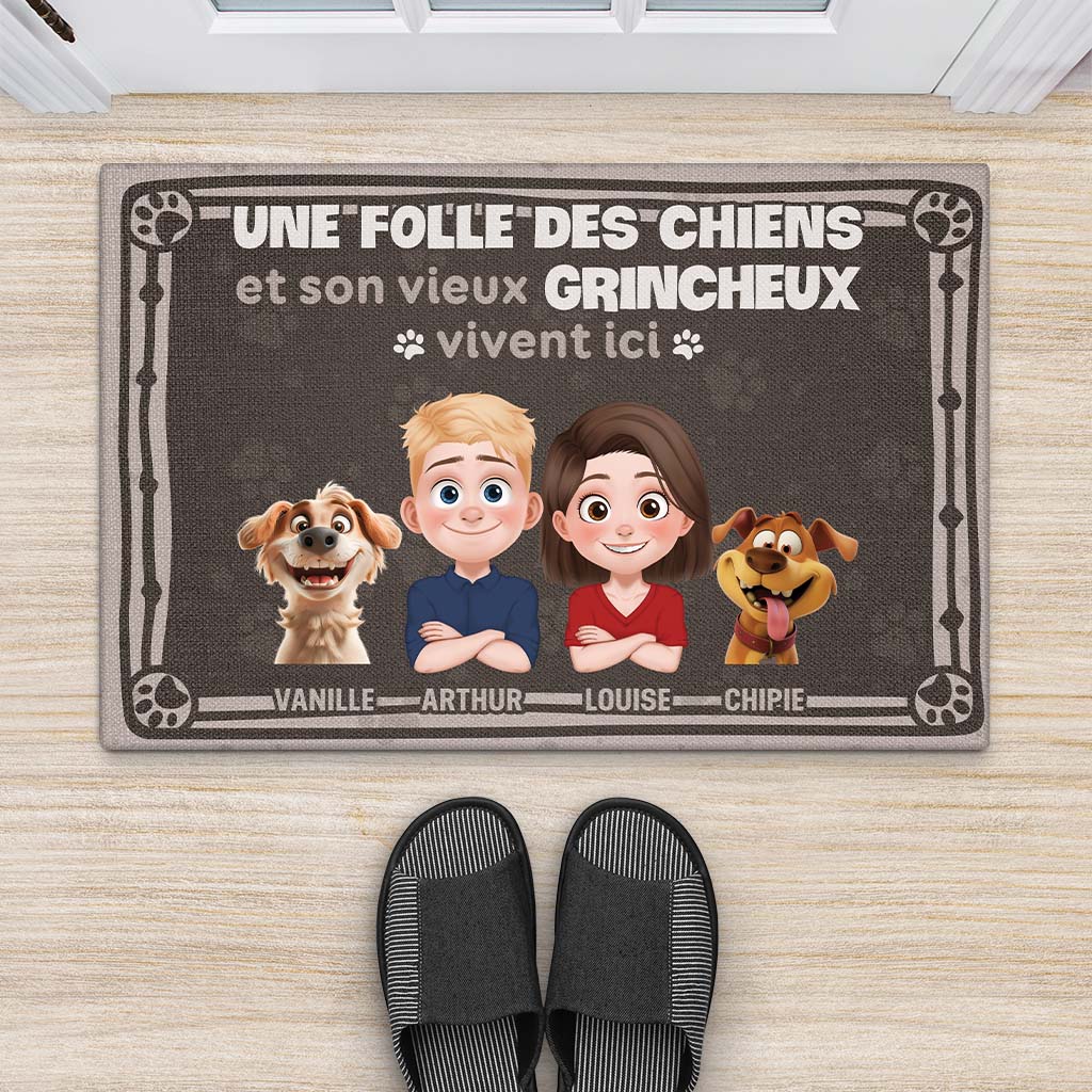 Paillasson Couple Avec Chien Personnalisé – Version Vintage - Image 2