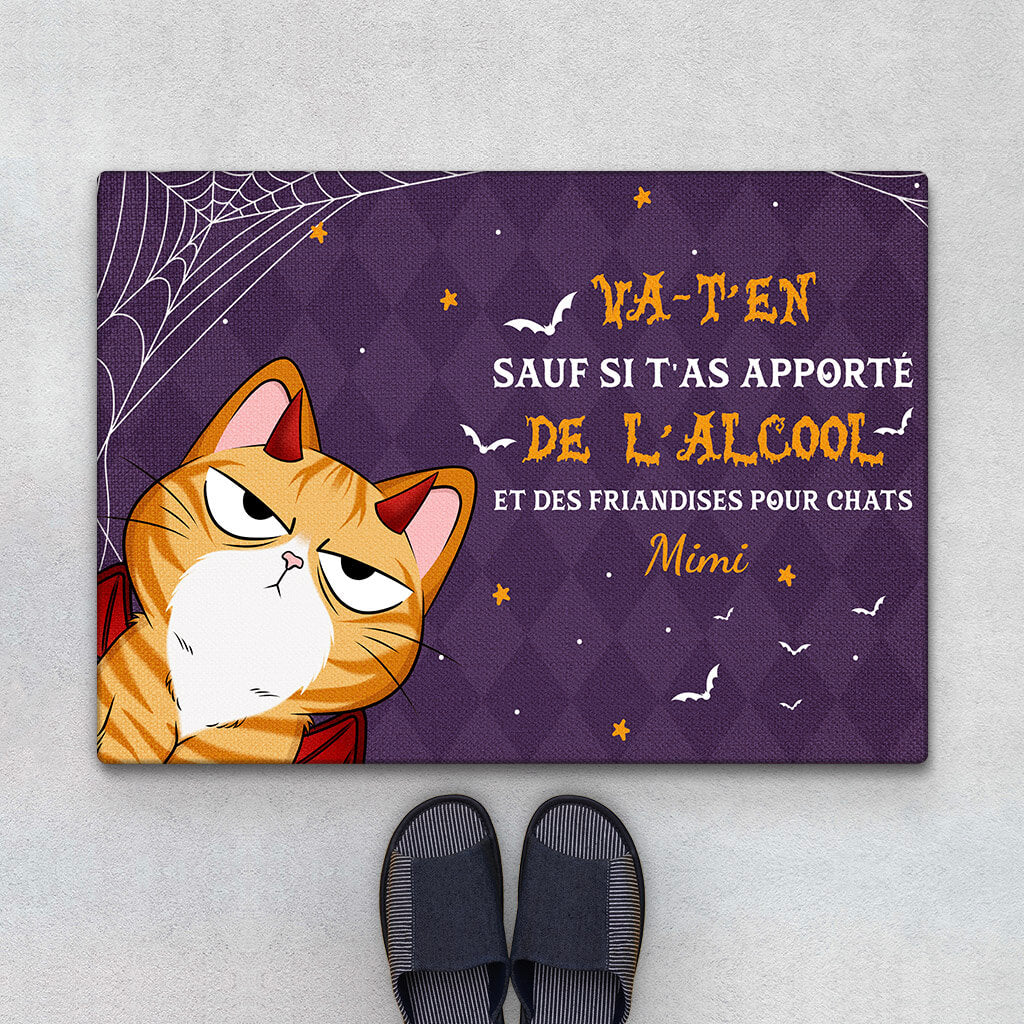 Paillasson Chat Humour Personnalisé – Friandises Et Alcool Bienvenus