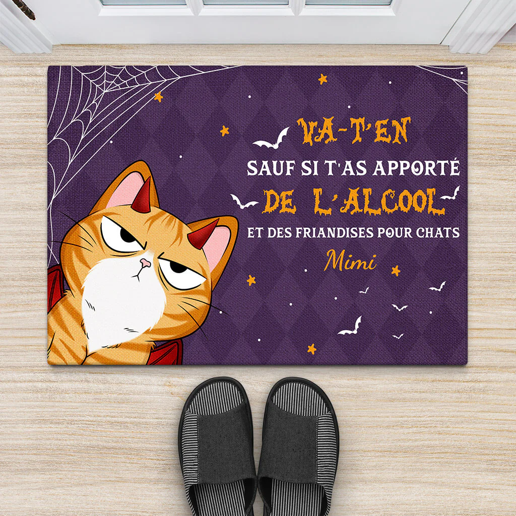 Paillasson Chat Humour Personnalisé – Friandises Et Alcool Bienvenus - Image 2