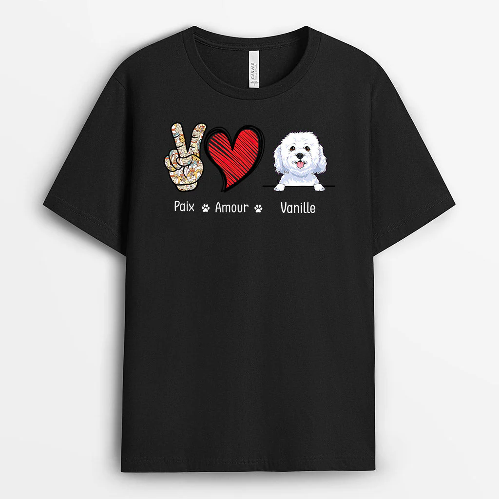 Tee Shirt Chien Personnalisé - Paix, Amour, Chien