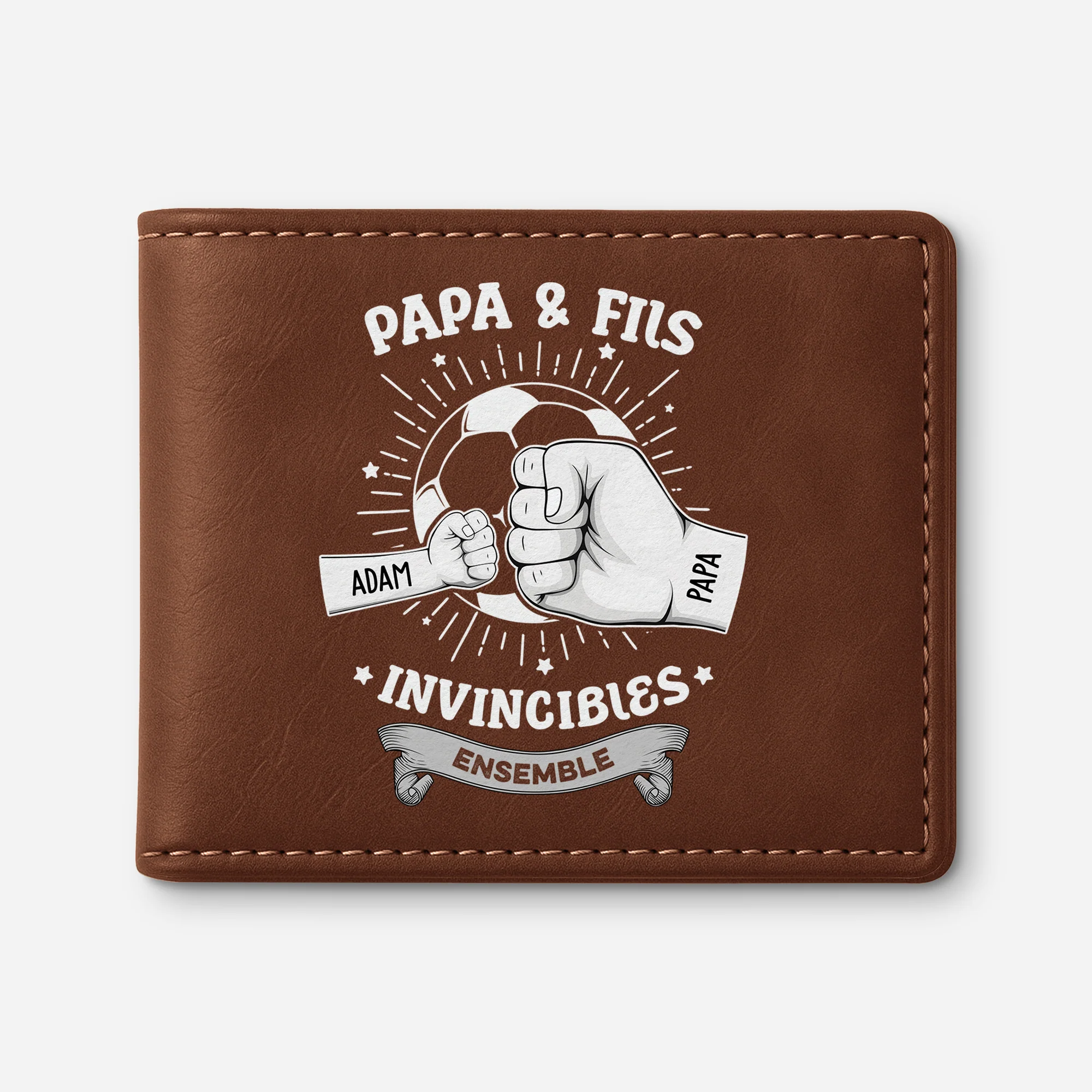 Papa Et Fils Invincibles Ensemble -  Portefeuille Cuir Personnalisé