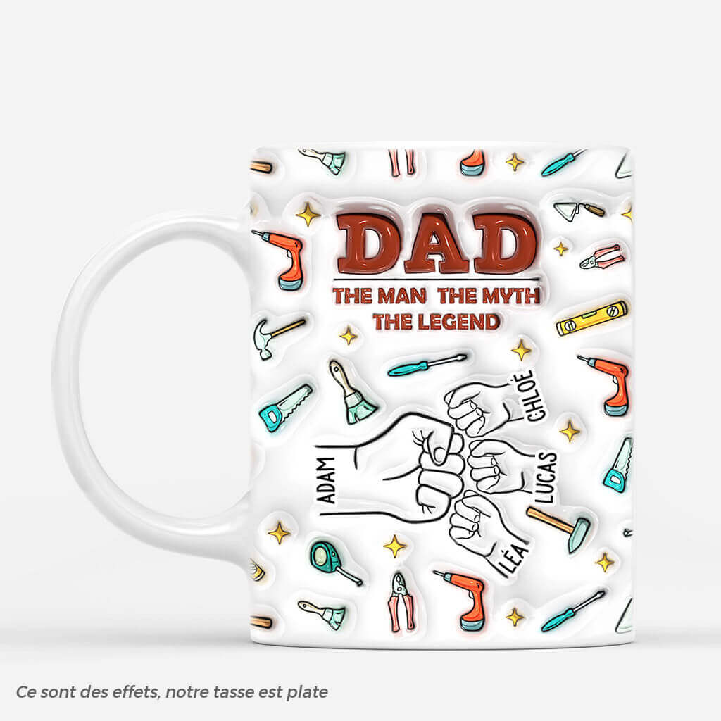[Effet d'impression 3D] Mug Personnalisé - Papa Légende Avec Bosses De Poing Version Accessoires