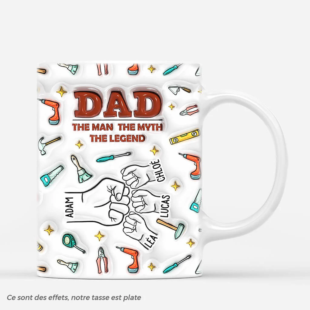 [Effet d'impression 3D] Mug Personnalisé - Papa Légende Avec Bosses De Poing Version Accessoires - Image 2