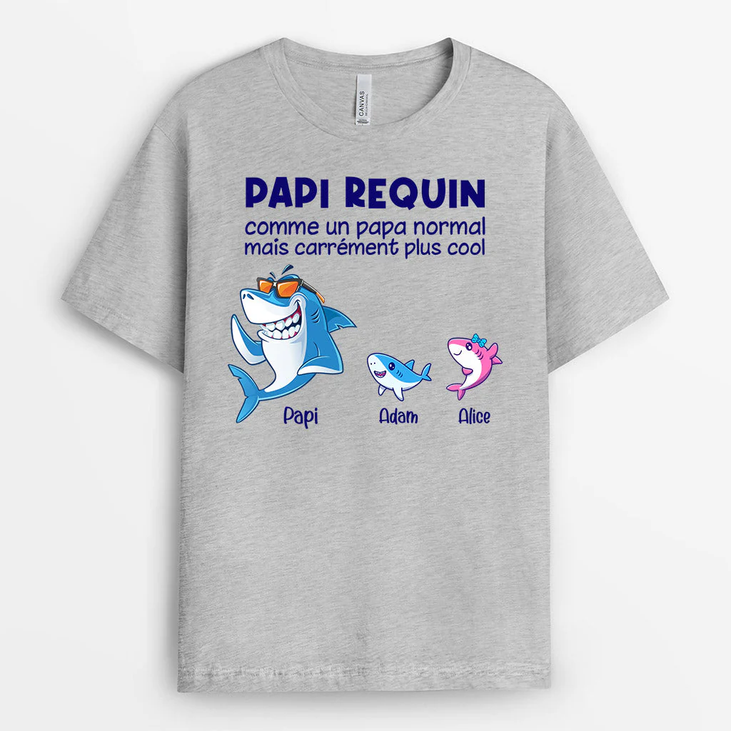 Tee Shirt Personnalisé Pour Papy - Papi Requin Plus Cool