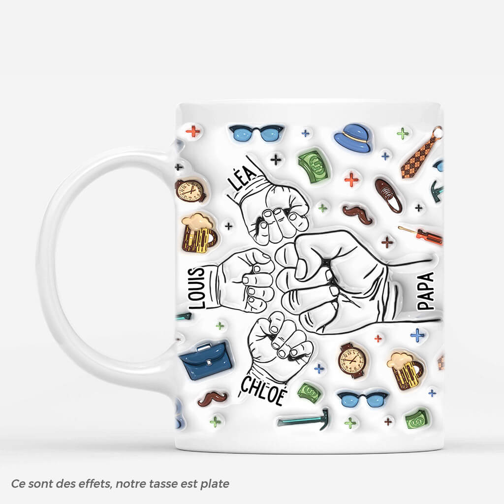 [Effet d'impression 3D] Mug Personnalisé Papa - Papy Avec Bosses De Poing Et Accessoires