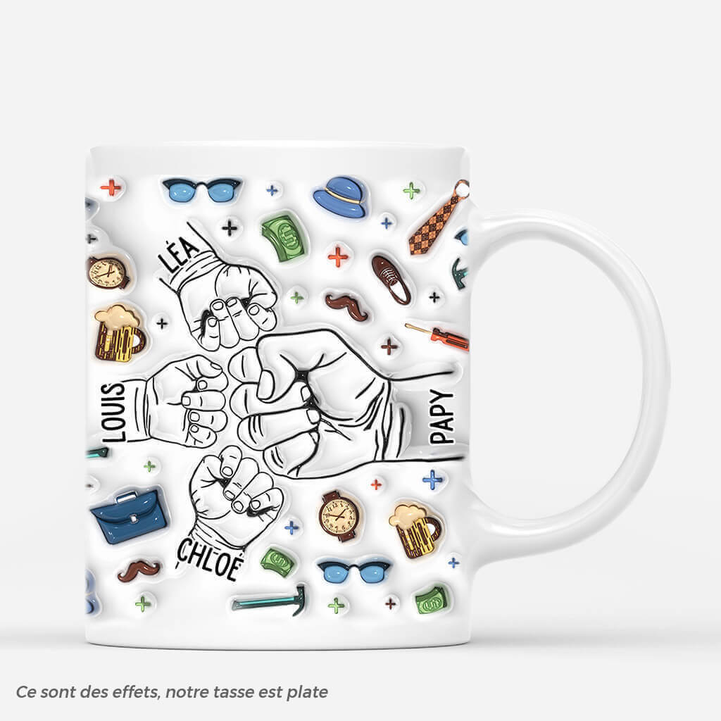 [Effet d'impression 3D] Mug Personnalisé Papa - Papy Avec Bosses De Poing Et Accessoires - Image 2