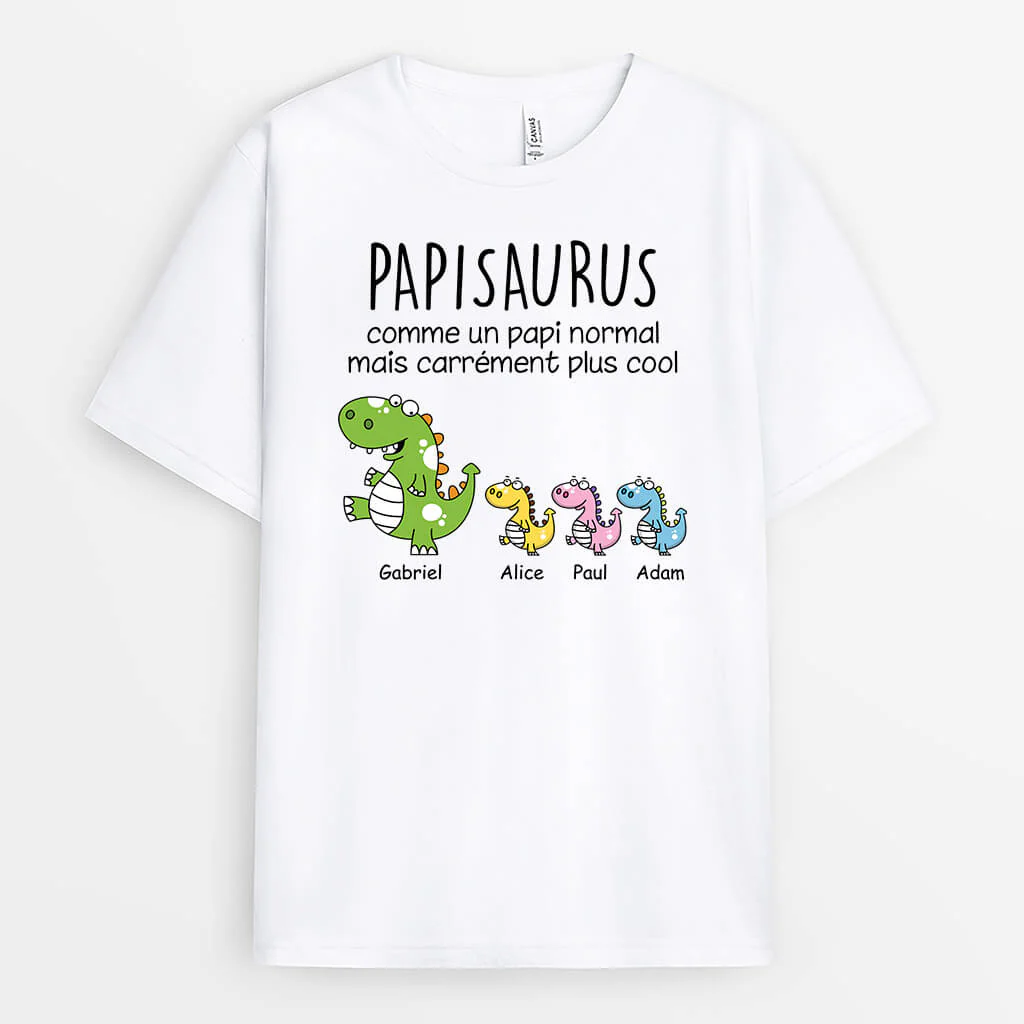 Tee Shirt Personnalisé Papy - Papysaurus Plus Cool - Version Mignonne Et Colorée