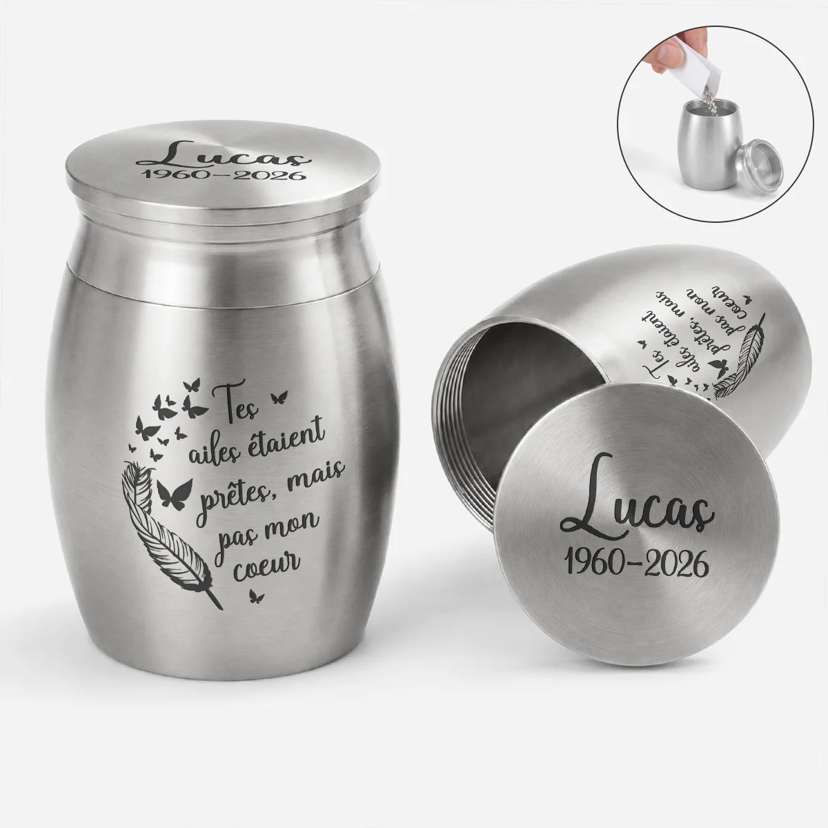 Petite Urne Funéraire Personnalisée Commémorative - Ailes De Papa Et Maman