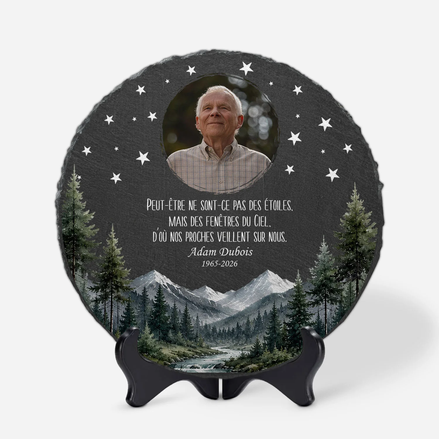 Pierre Commémorative Personnalisée Pour Jardin Avec Photo - Papa Et Maman Veillent Sur Nous