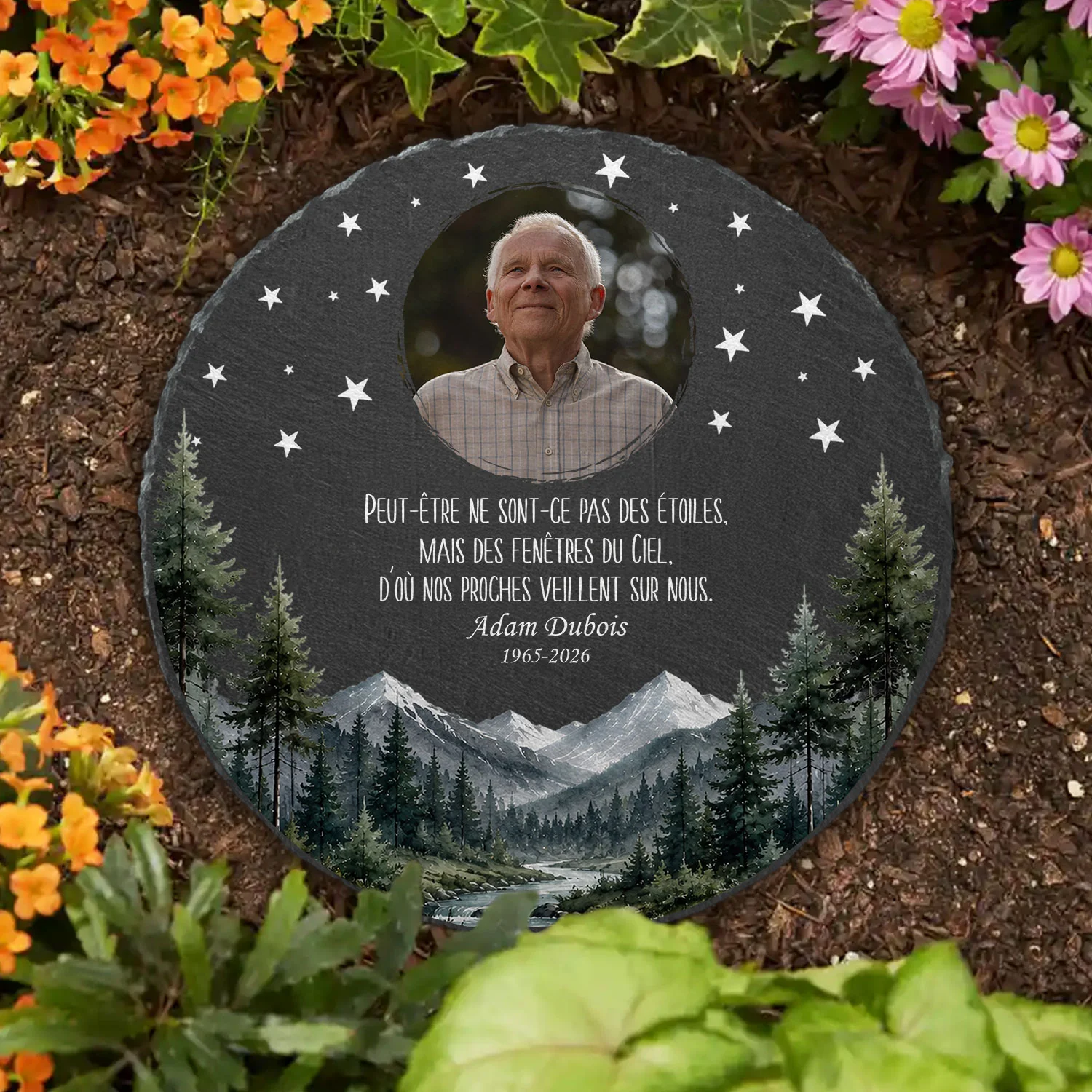 Pierre Commémorative Personnalisée Pour Jardin Avec Photo - Papa Et Maman Veillent Sur Nous - Image 3