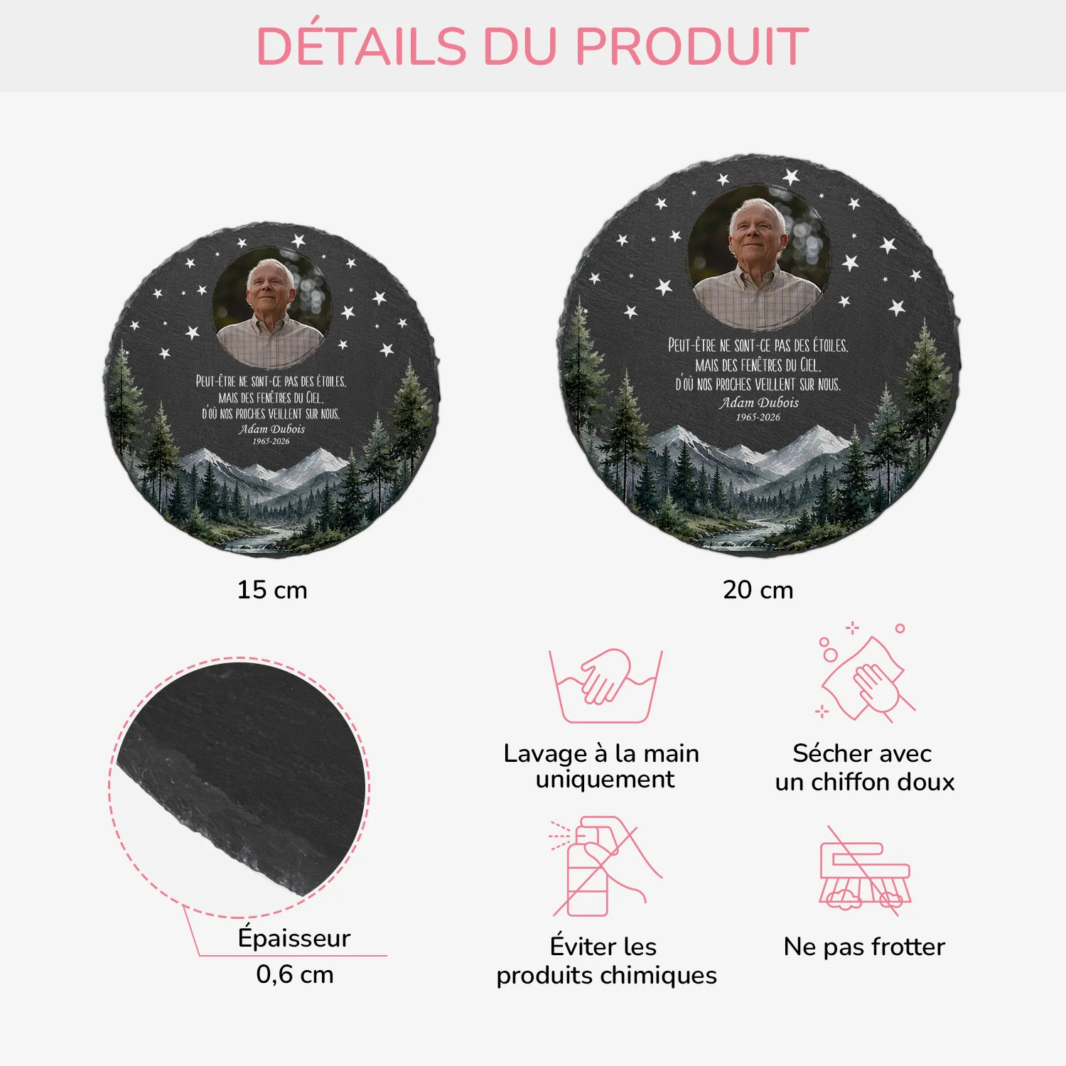 Pierre Commémorative Personnalisée Pour Jardin Avec Photo - Papa Et Maman Veillent Sur Nous - Image 4