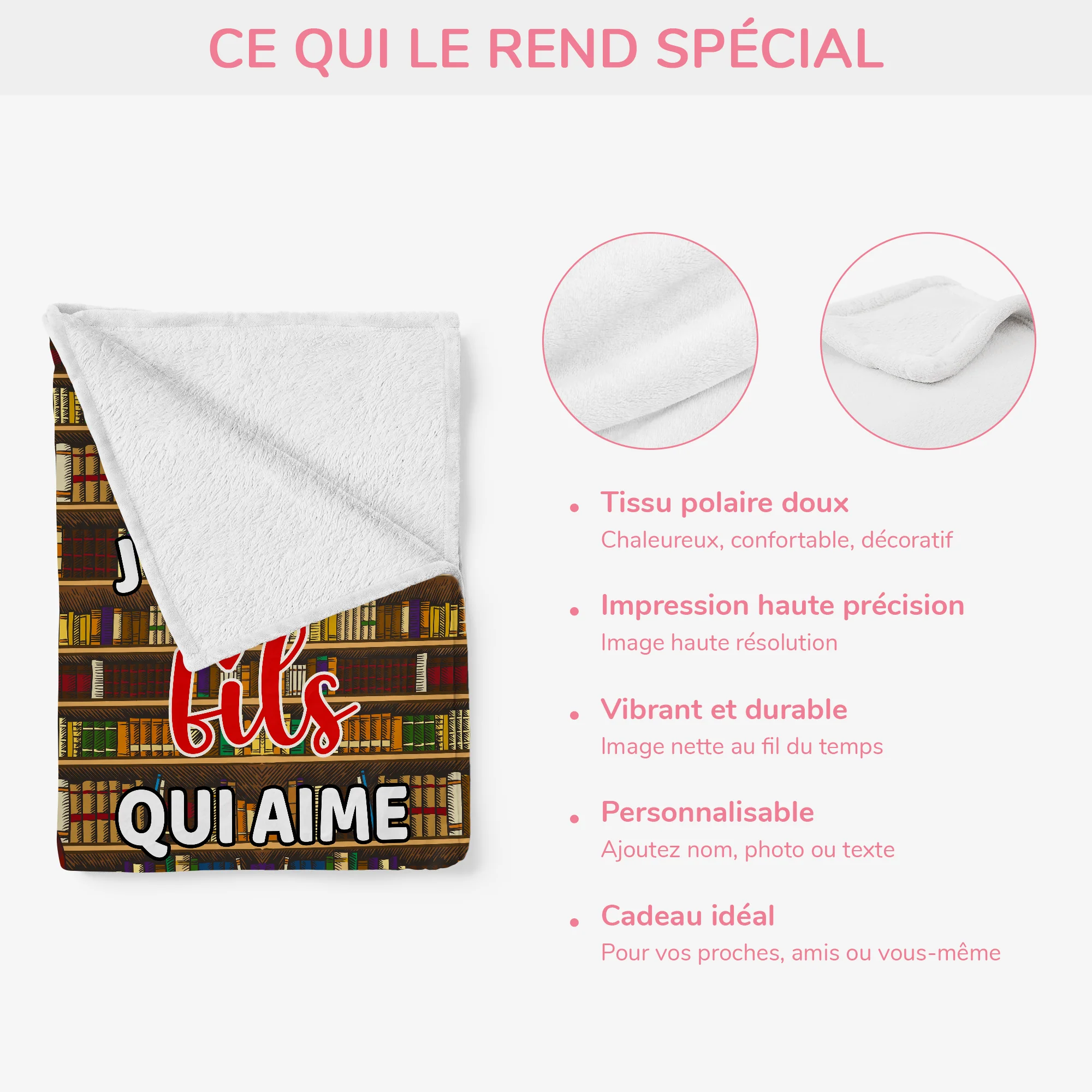 Plaid Personnalisé - J'aime Les Livres - Image 4