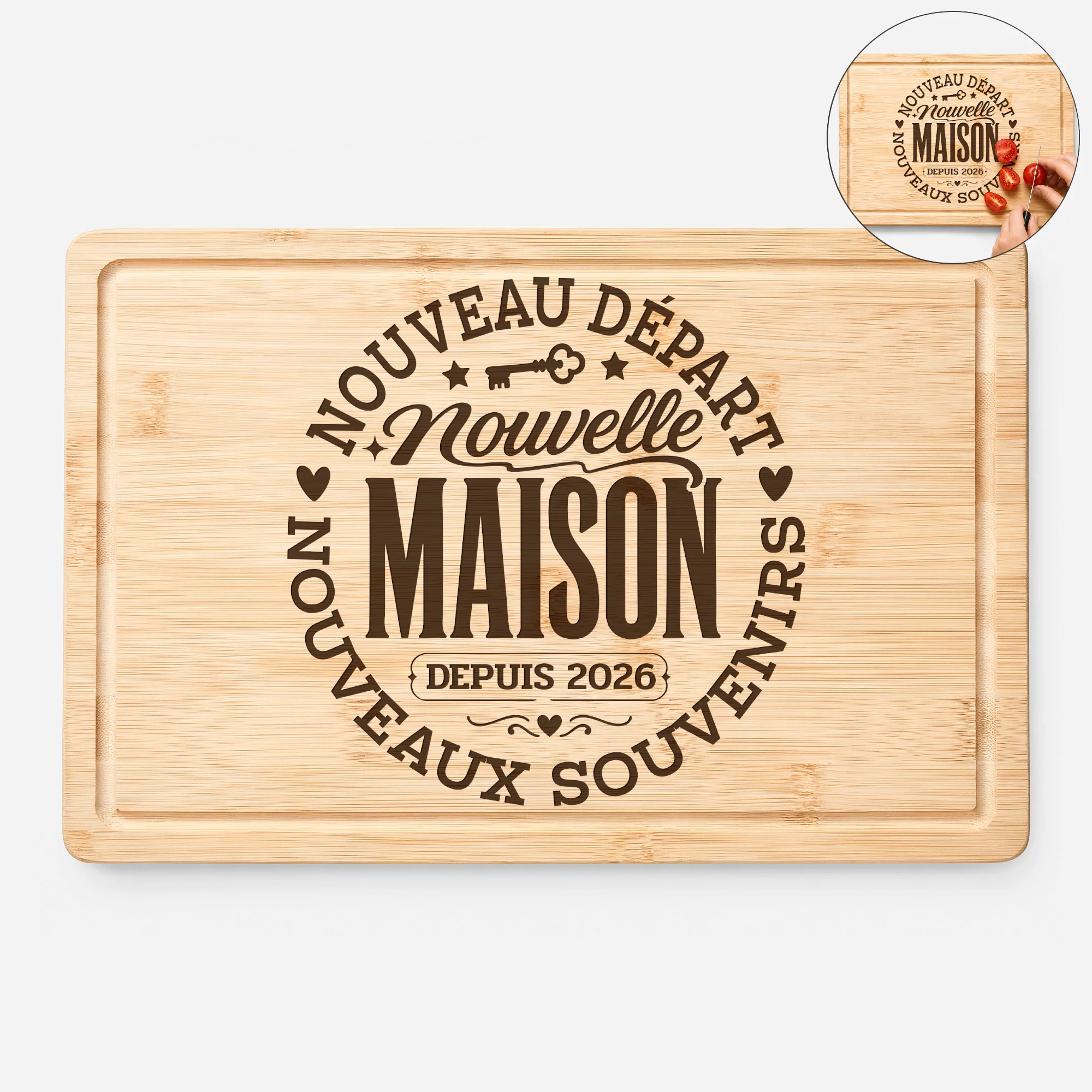 Planche À Découper Bois Personnalisable - Nouvelle Maison Nouveau Départ