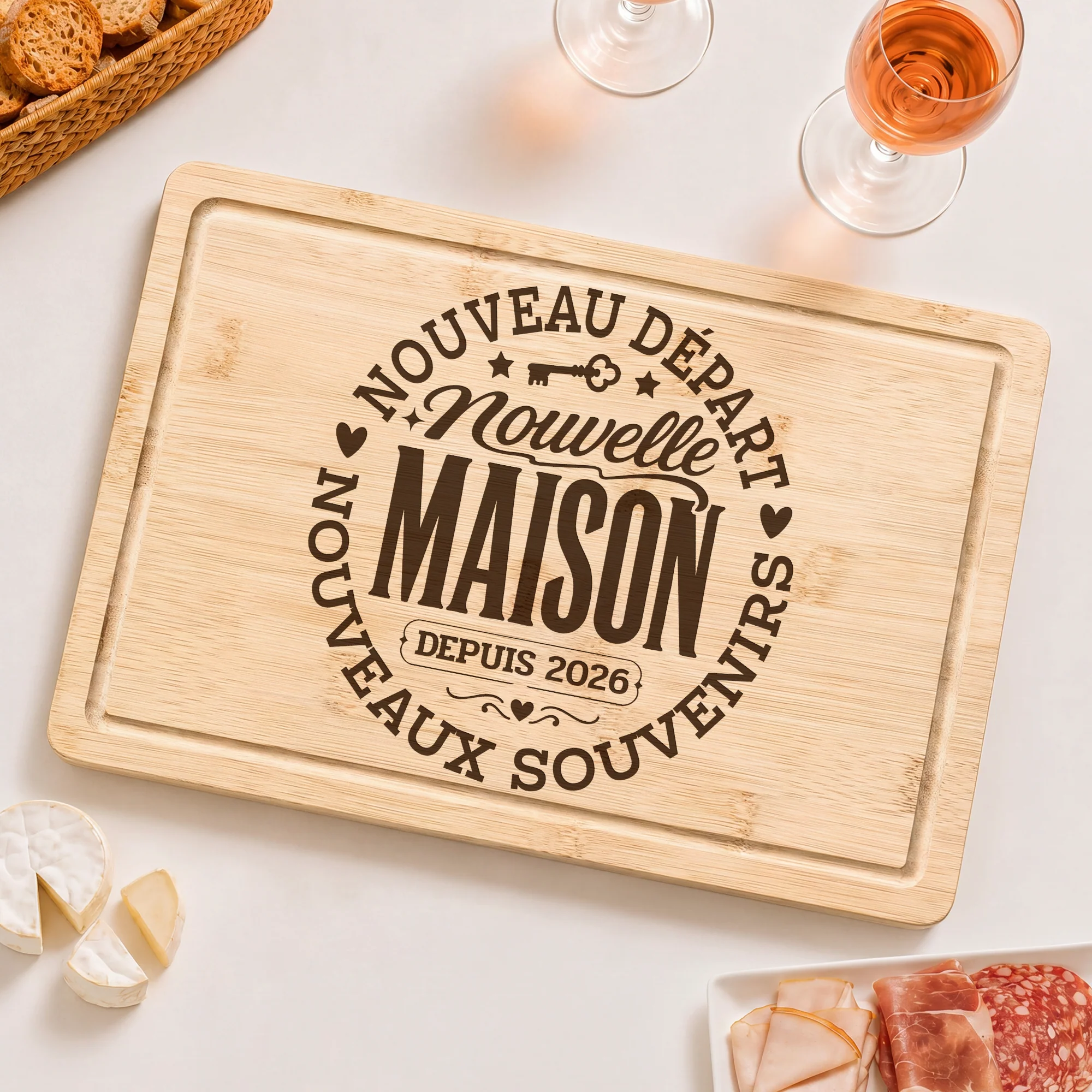 Planche À Découper Bois Personnalisable - Nouvelle Maison Nouveau Départ - Image 2
