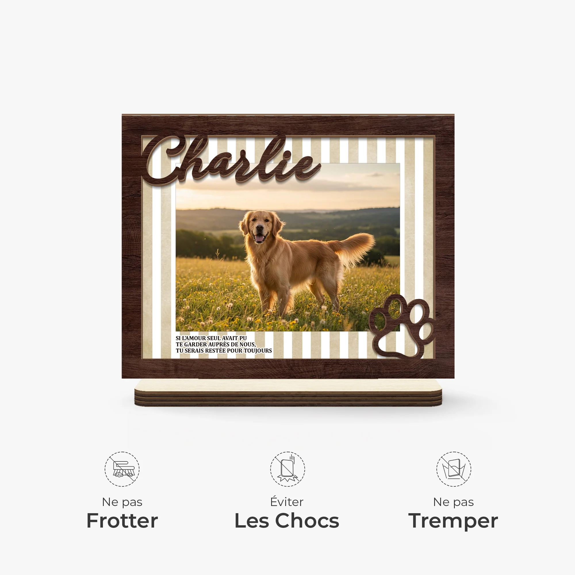 Plaque Bois Personnaisée Photo Commémorative Et Motif Rayé - Cadeau Souvenir Animal De Compagnie - Image 5