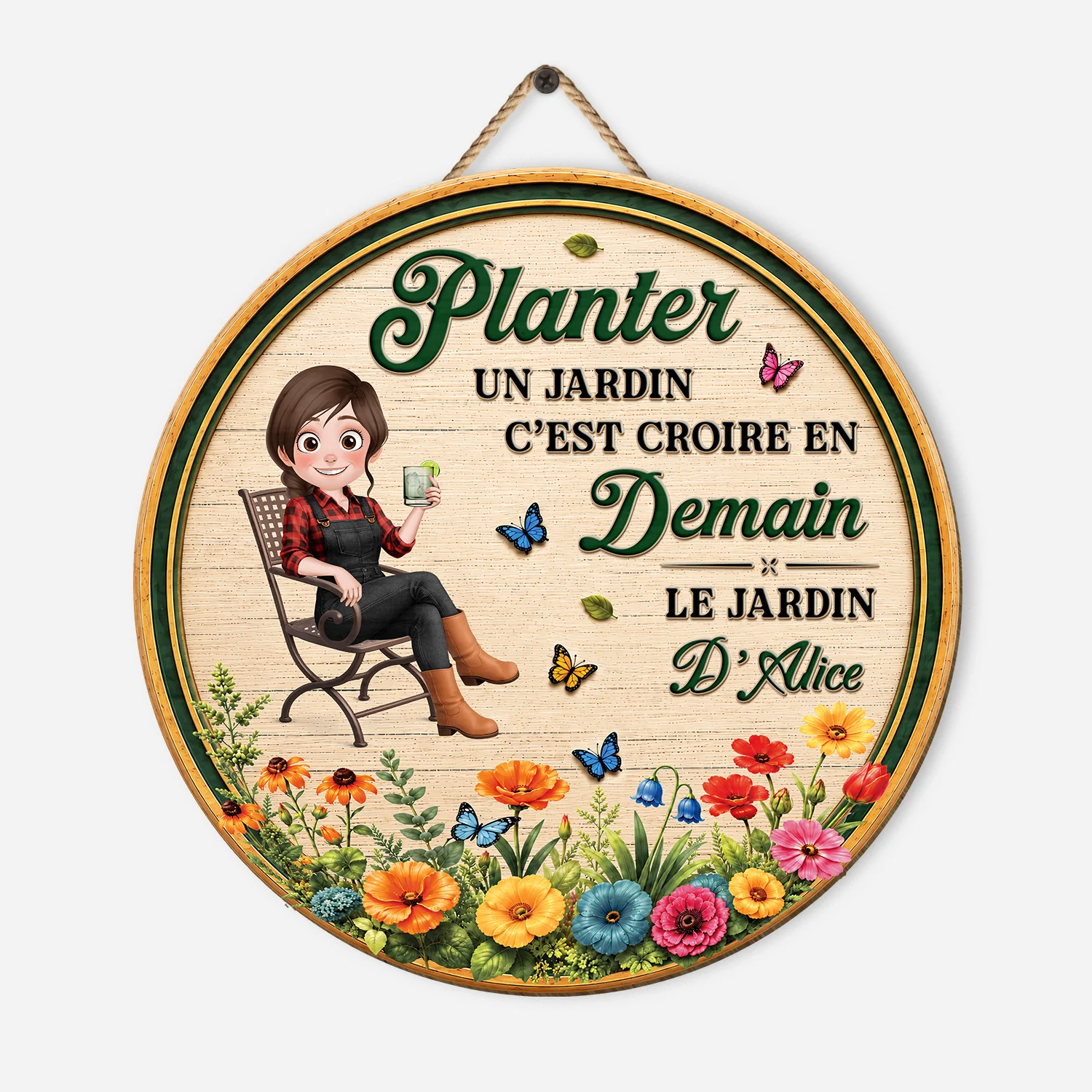 Plaque Bois Personnalisée À Suspendre Femme Homme - Planter Un Jardin