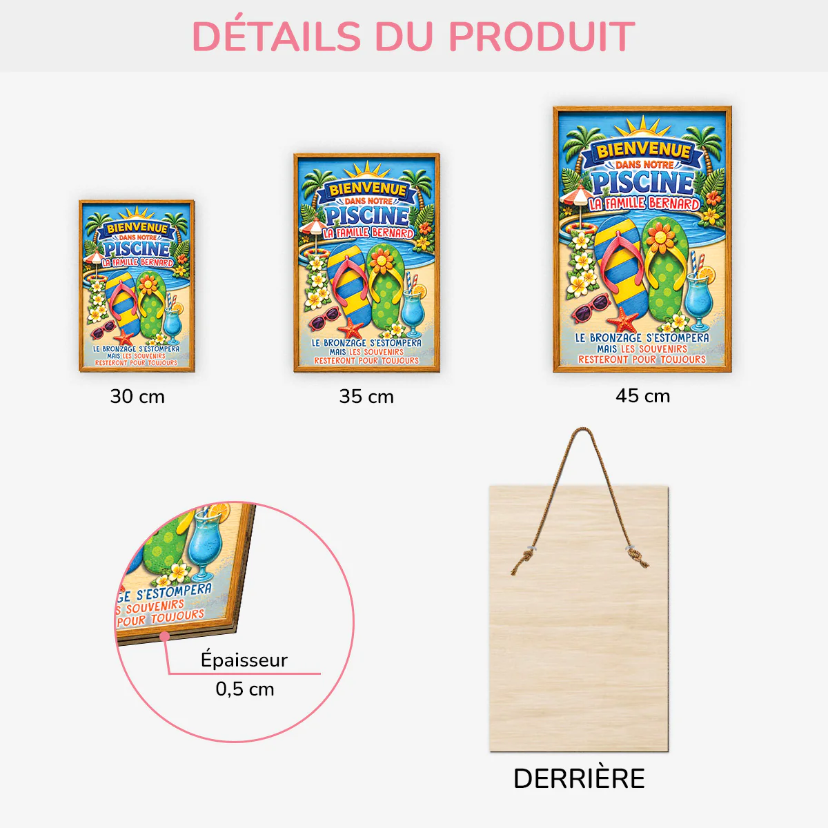 Plaque Bois Personnalisée À Suspendre Pour Été - Bienvenue Dans Notre Piscine De Famille - Image 3