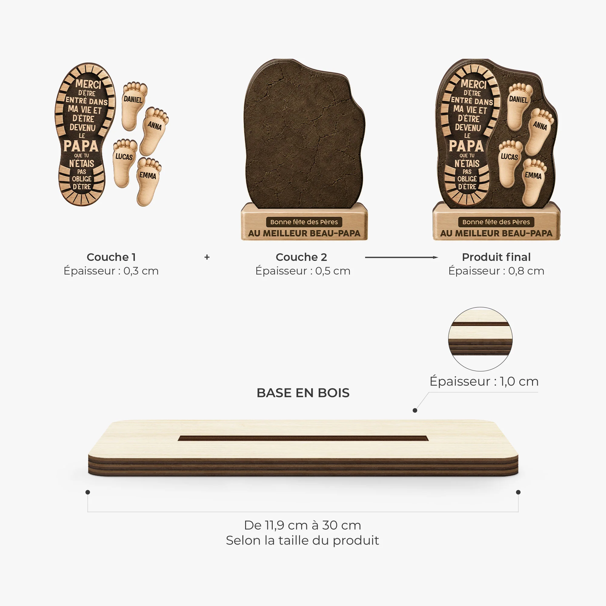 Plaque Bois Personnalisée Avec Support Plat - Bonne Fête Des Pères Cadeau Beau Père - Image 4
