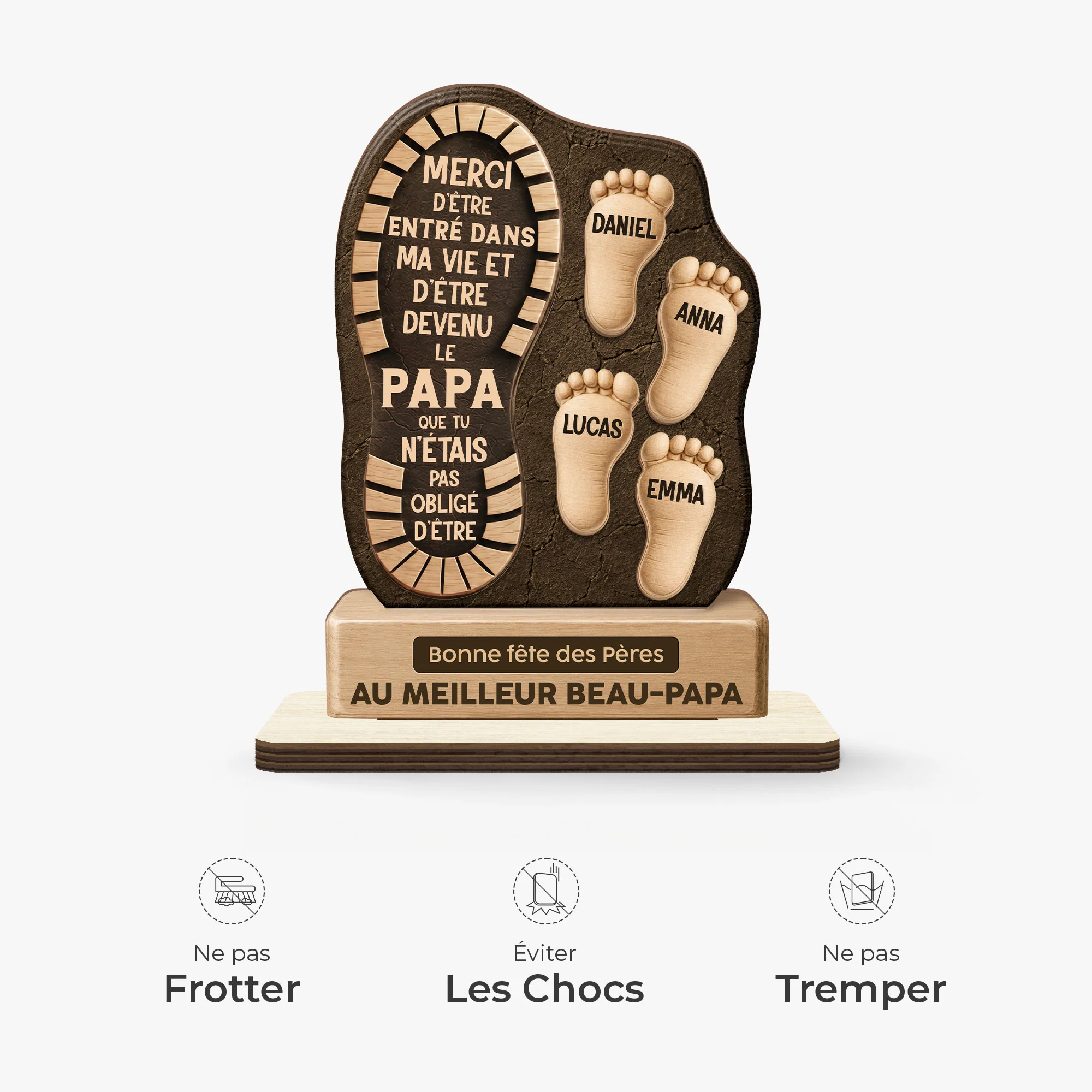 Plaque Bois Personnalisée Avec Support Plat - Bonne Fête Des Pères Cadeau Beau Père - Image 5