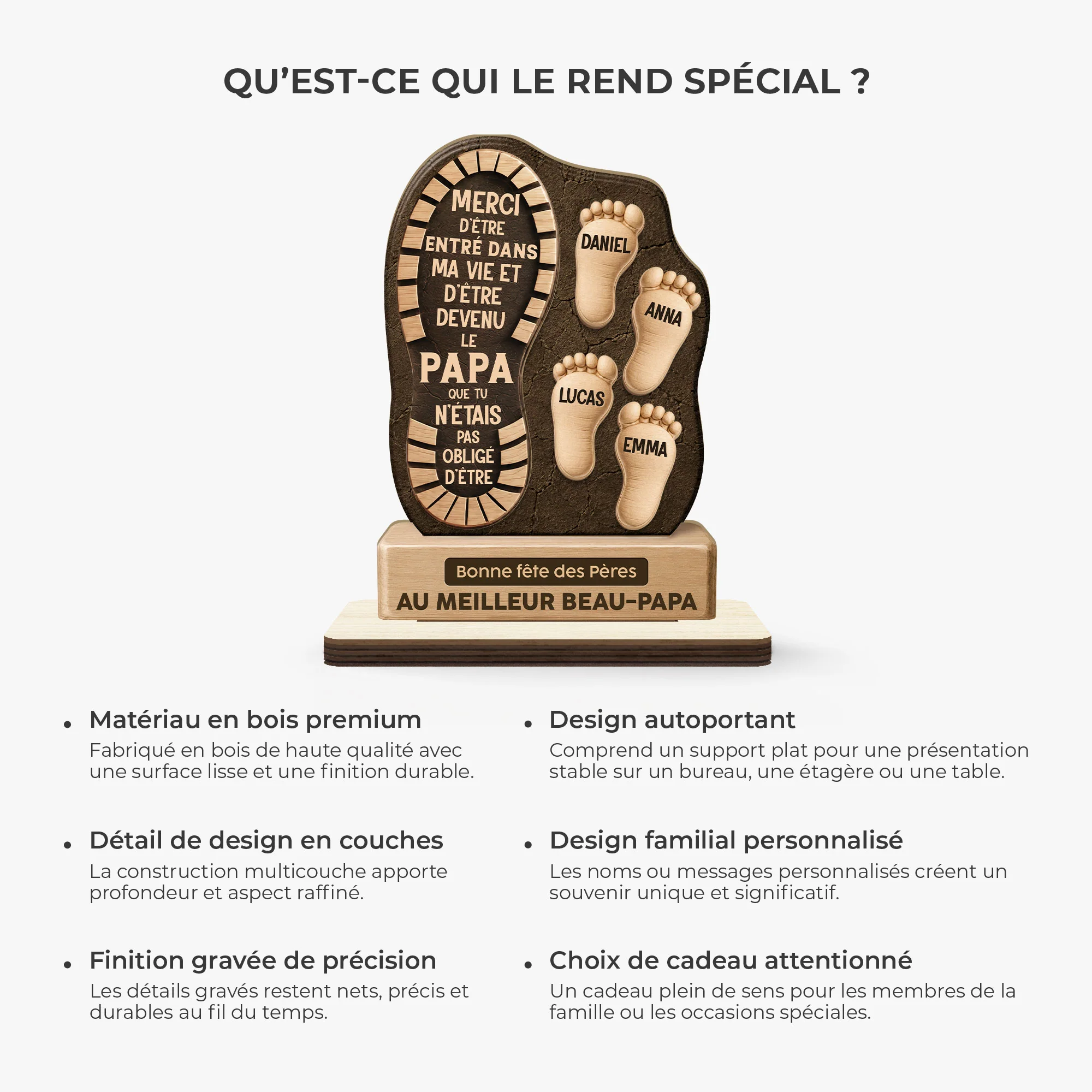 Plaque Bois Personnalisée Avec Support Plat - Bonne Fête Des Pères Cadeau Beau Père - Image 6