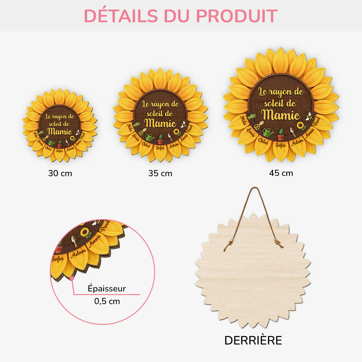 Plaque En Bois Personnalisée | Rayon De Soleil De Maman Mamie - Image 3