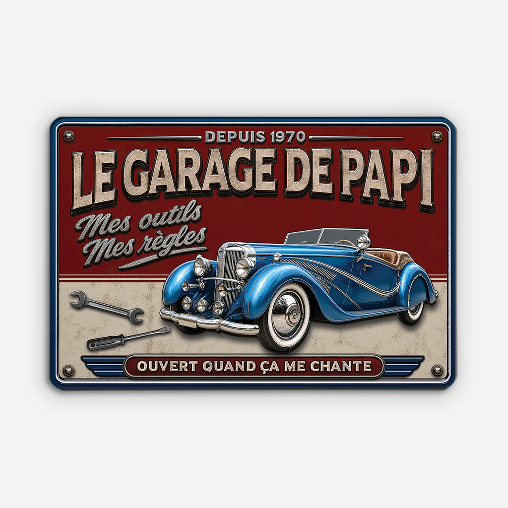 Plaque Cadeau Personnalisée Métallique - Le Garage De Papa Papy - Image 2